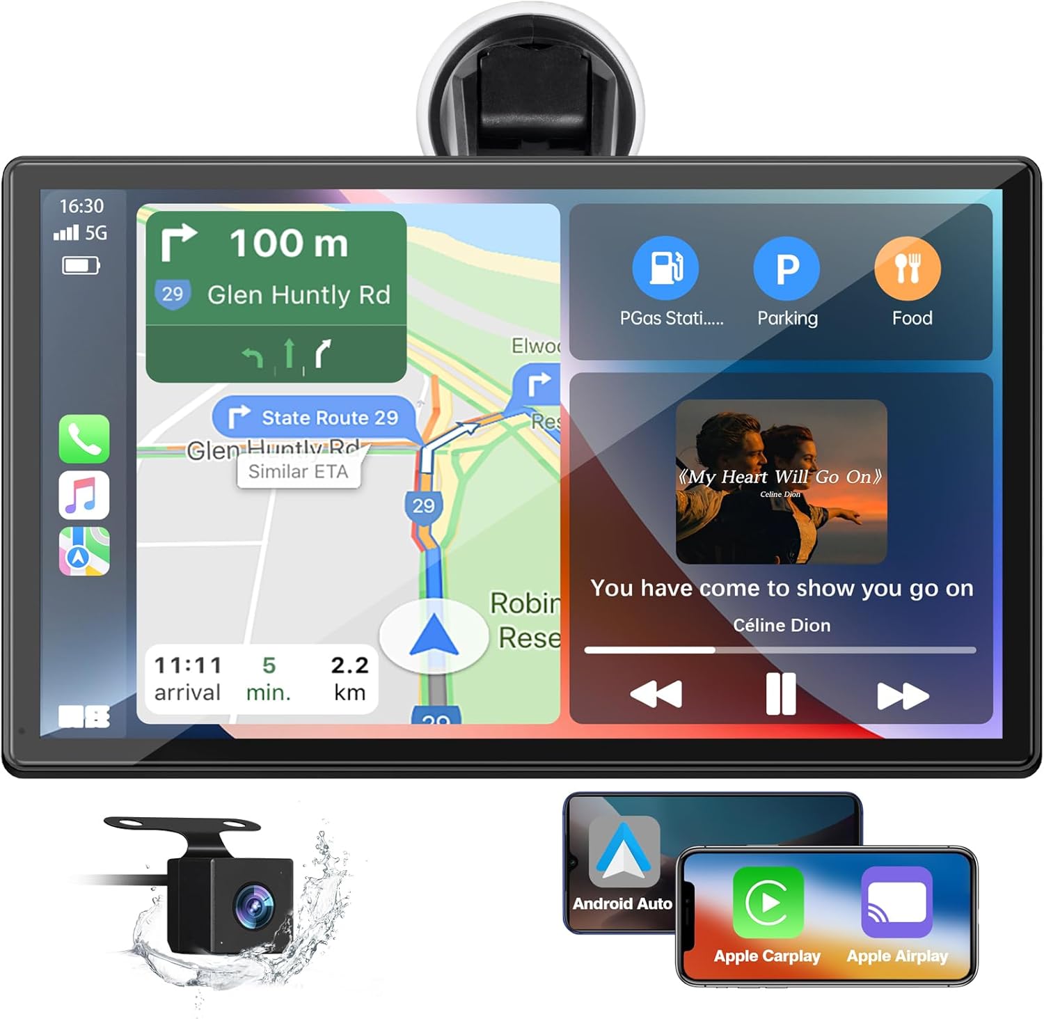 9 Inch Wireless Car Stereo with Apple Carplay and Android Auto,Backup Camera,Portable Touch Screen Car Play GPS Navigation for Car,Car Audio Receivers with Mirror Link,Bluetooth,FM, Siri