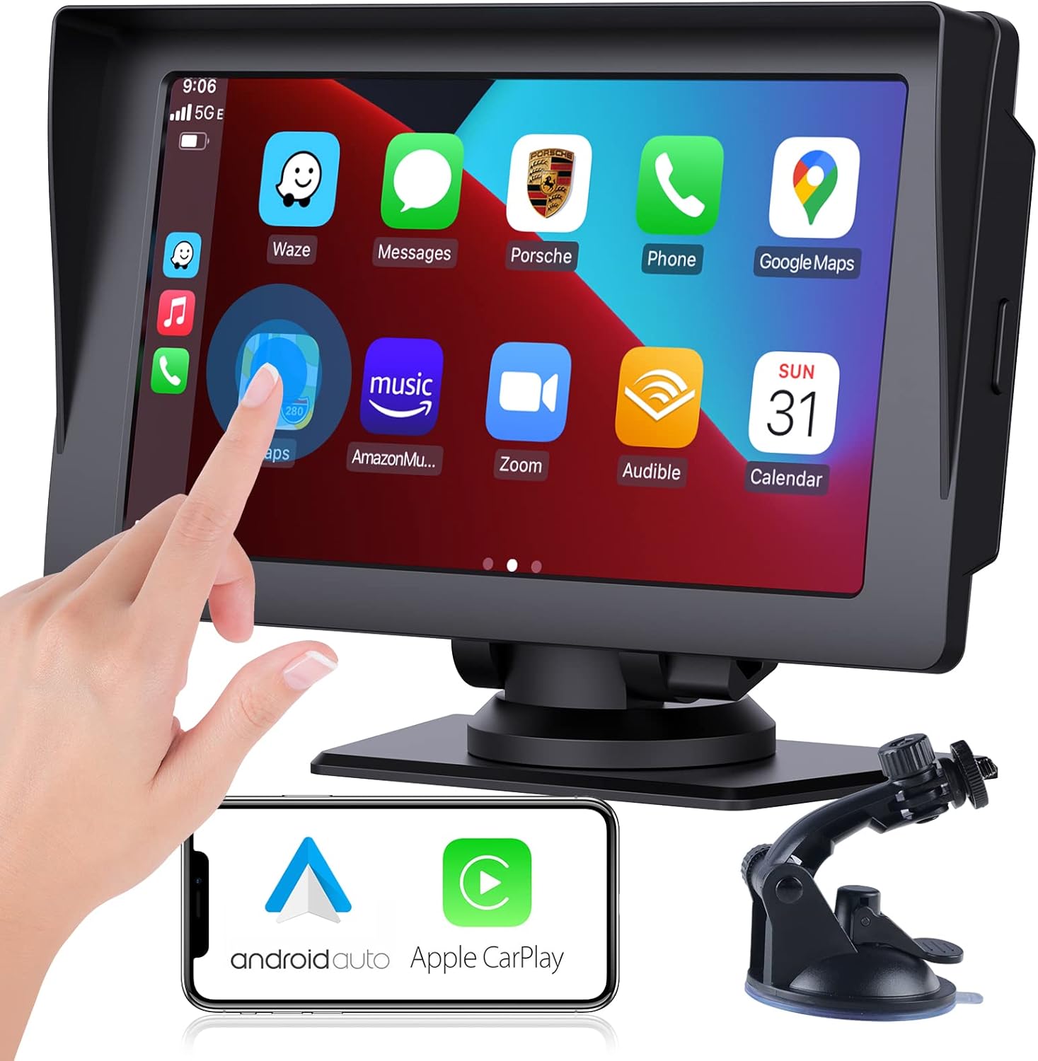 Wireless Car Stereo for Apple Carplay & Android Auto with Bluetooth 5.0, 7'' Touchscreen