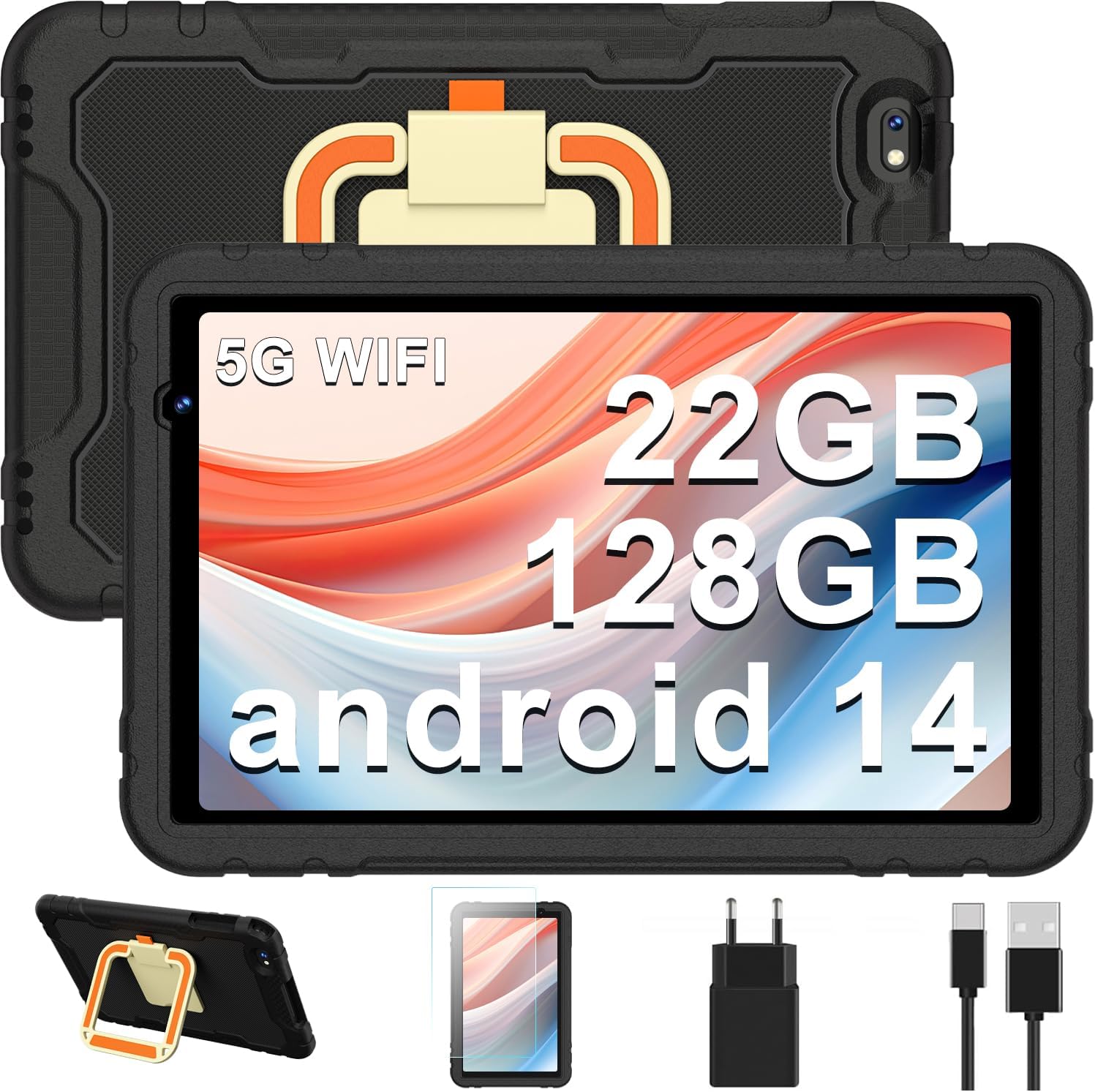 10 Inch Kids Tablet, Android 14 tablet with 5G Wifi, 22 GB RAM + 128 GB ROM