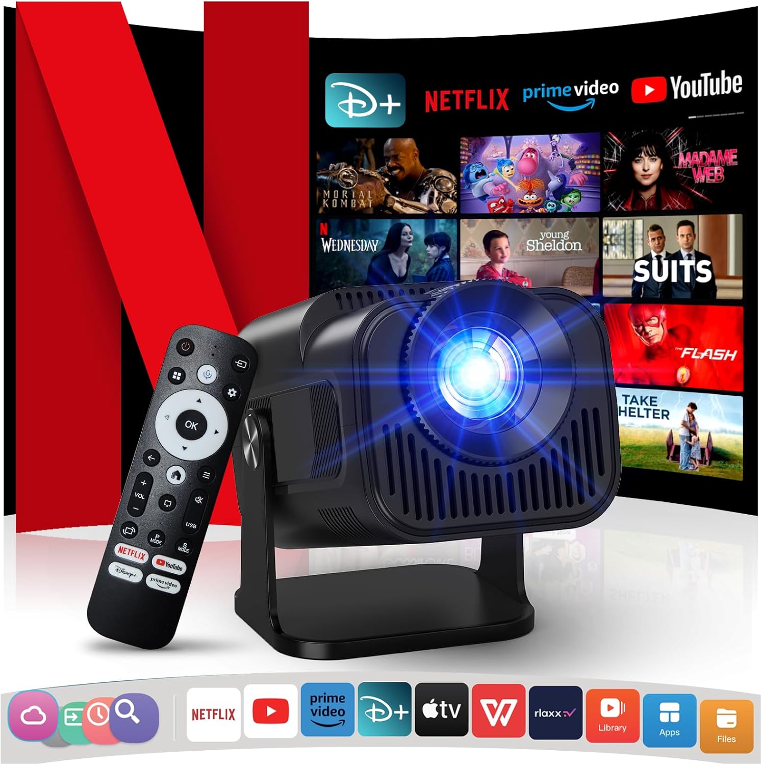 4K Projector with Wifi and Bluetooth, 1080P Native Mini Projector