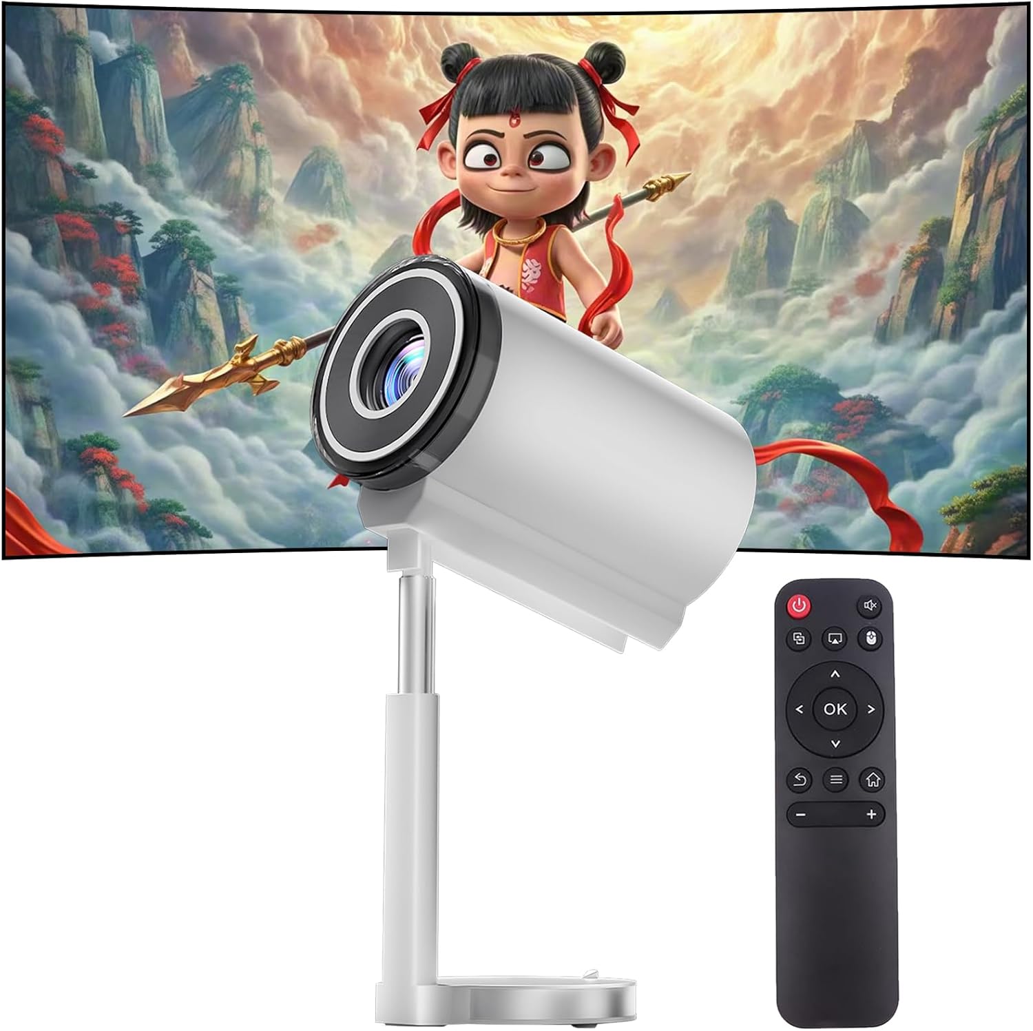 Mini Portable Projector,  Retractable and Rotatable Smart Projector, Support 1080P Full HD