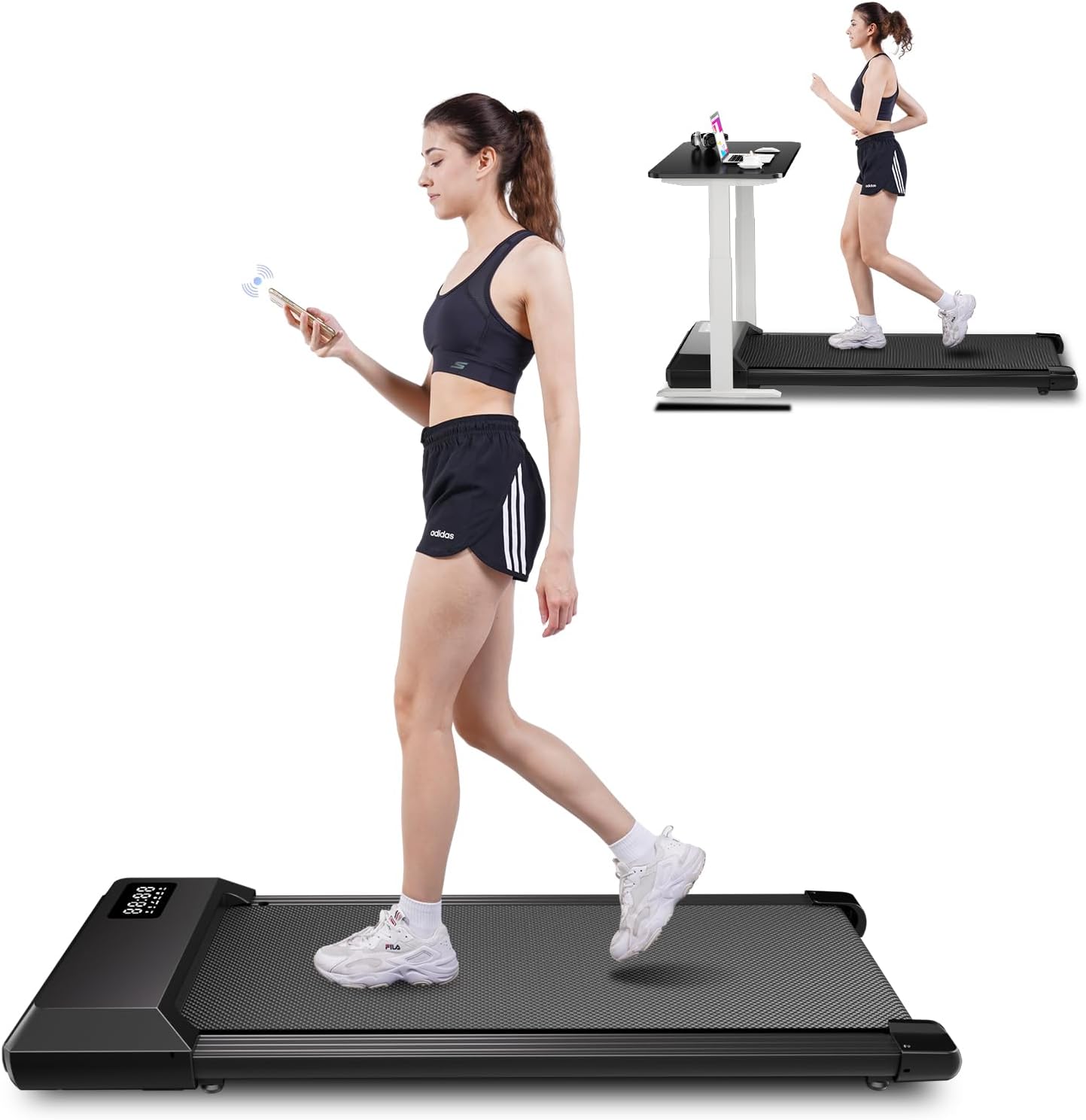SupeRun Walking Pad Treadmill, 3-in-1 Portable Under Desk Treadmill with Remote Control & LED Display, Installation-Free Treadmill for Home Office, 300 lbs Capacity