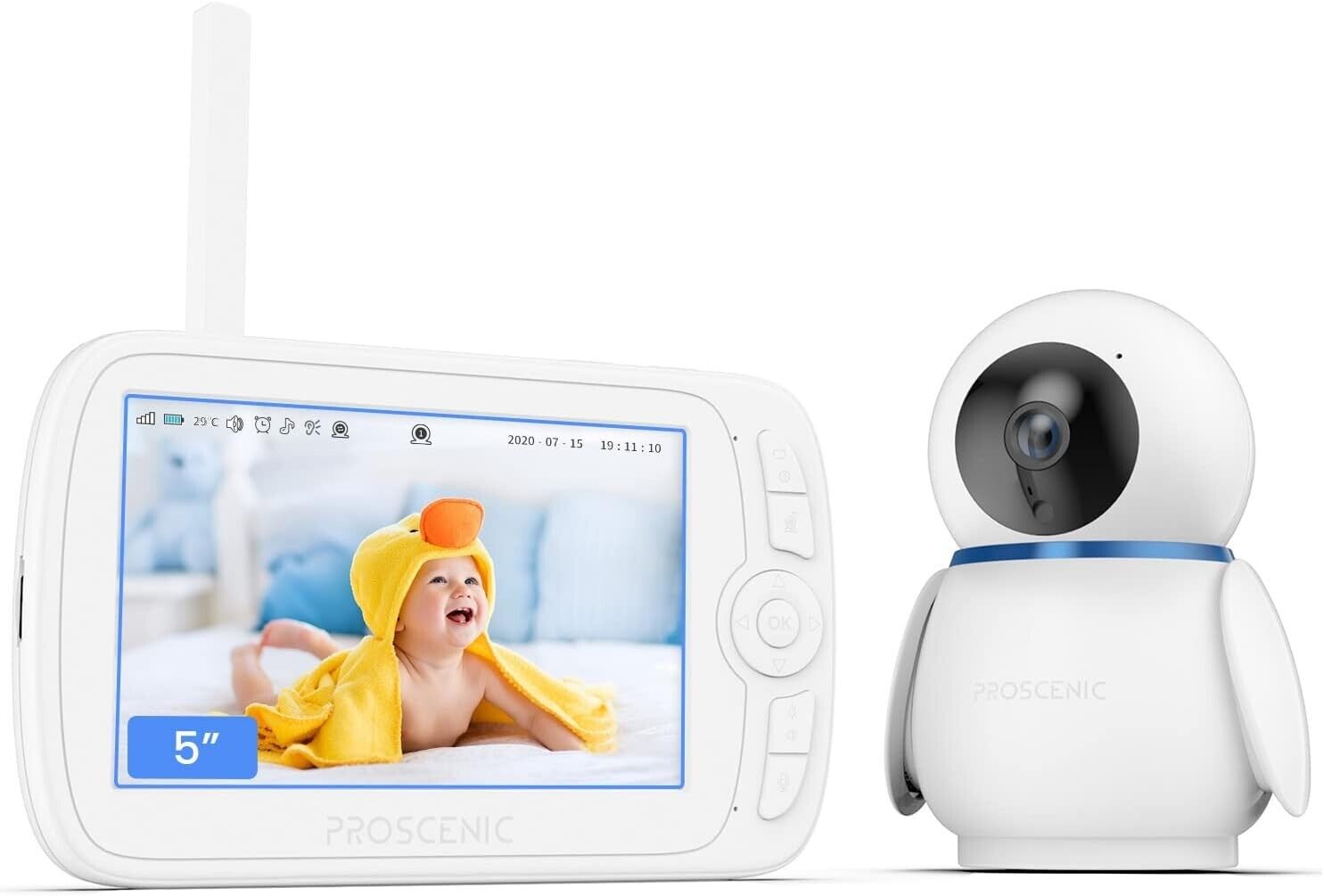 Video Baby Monitor, 5'HD Baby Monitor with 1080P Camera, Proscenic BM300