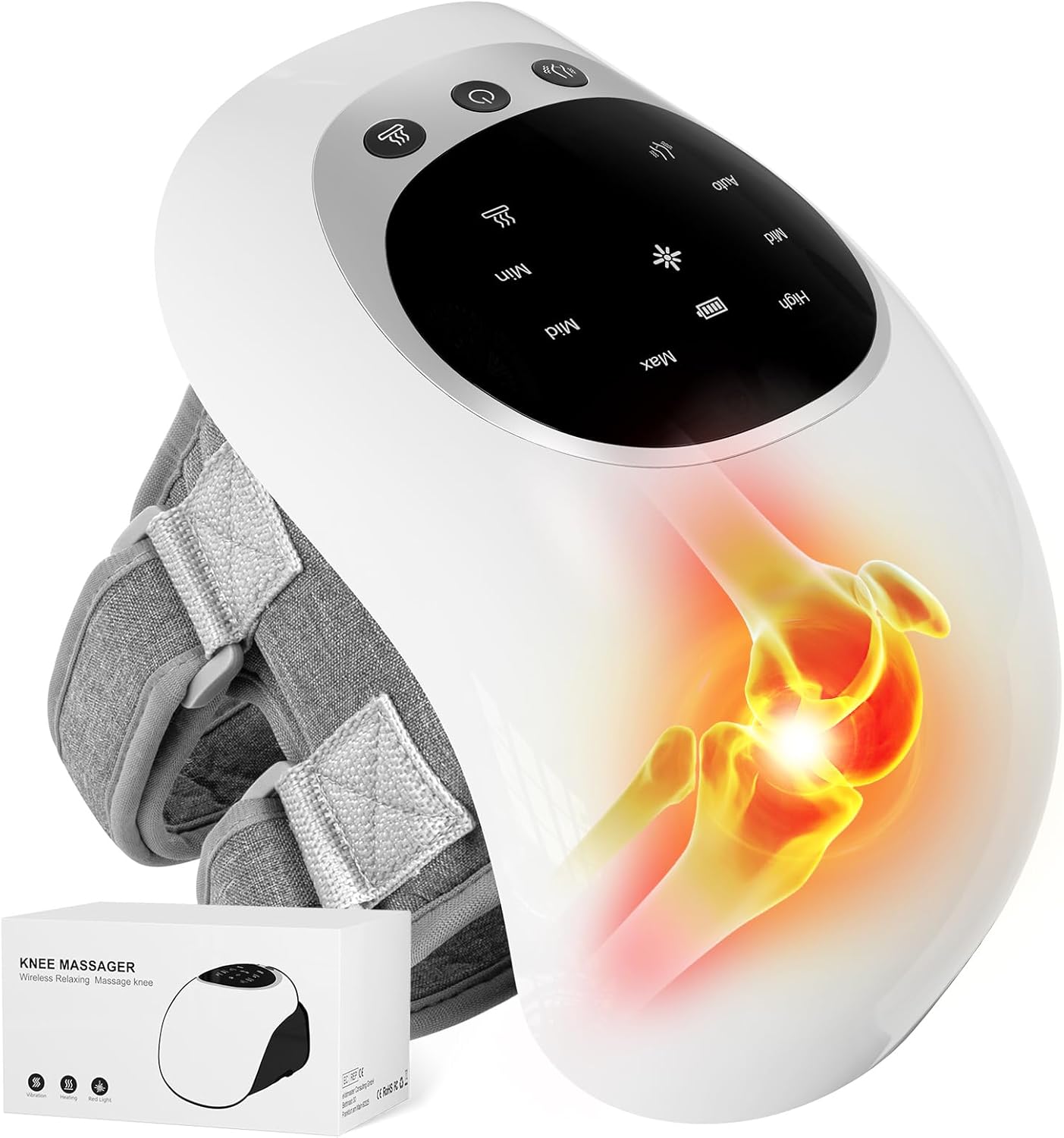 Cordless Knee Massager, Rechargeable Heated Red Light 3 Levels Heat & Vibration