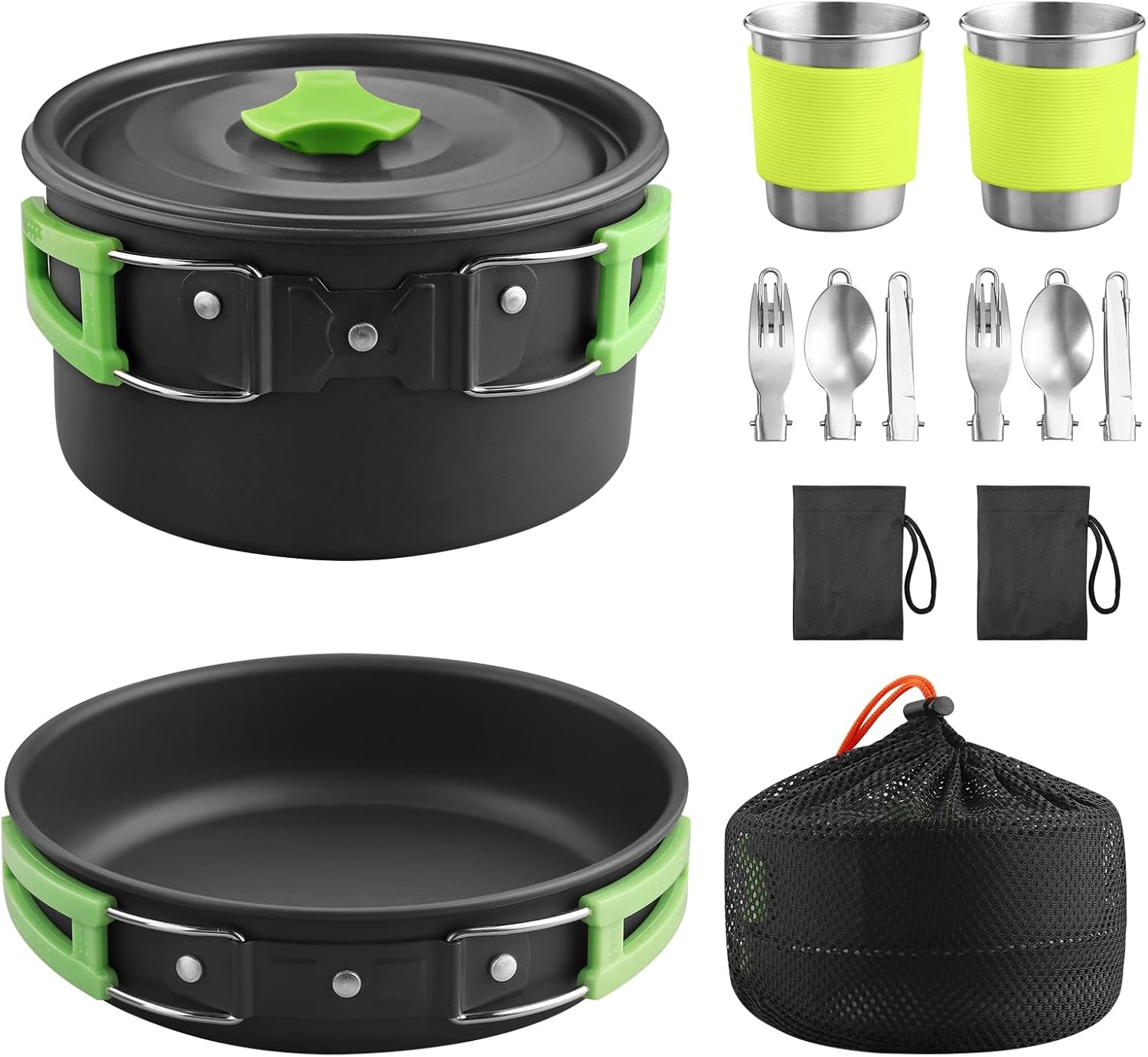 Stackable Camping Cookware Set, 16 Piece Compact Lightweight Pot Pan Bowls, Hiking, VINTEAM