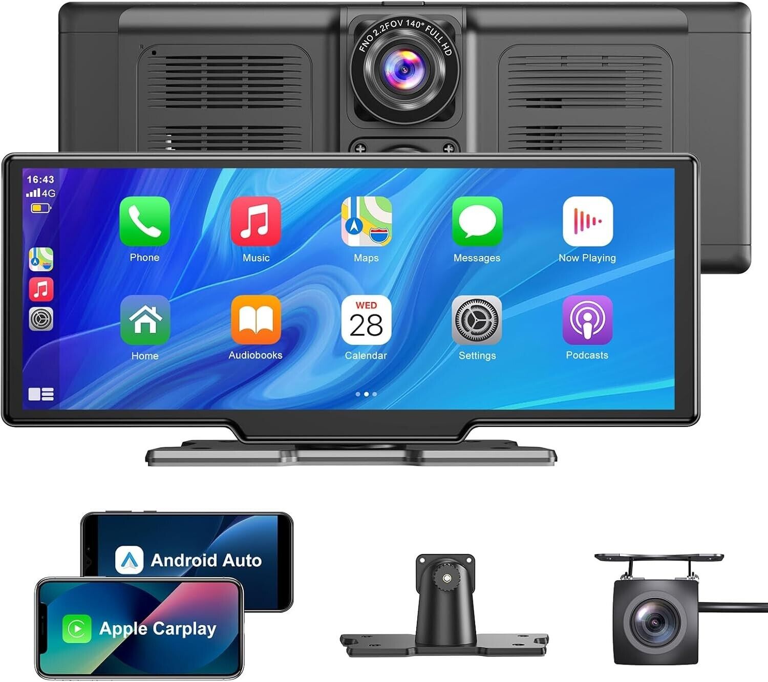 ESSGOO A-pple CarPlay & Android Auto, 10.26 Inch IPS Carplay Screen for Car