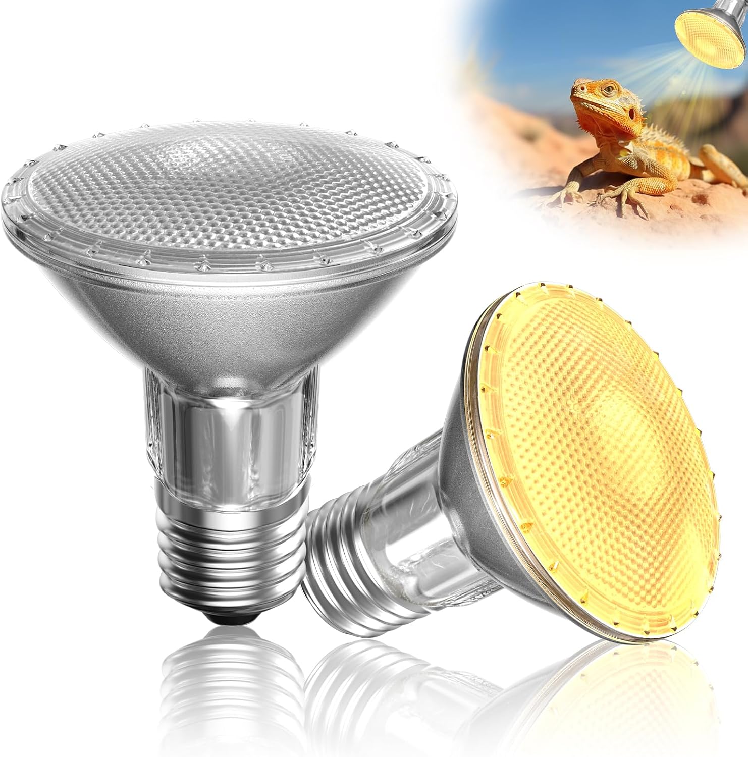 TobeBright E27 50W Reptile Heat Lamp Bulb (2Pack), Dimmable PAR20 Heat Bulb