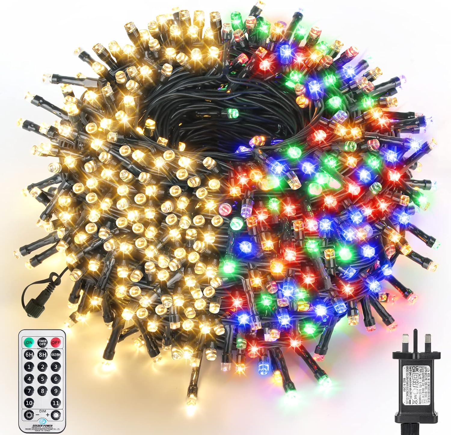 Christmas LED String Lights, 105ft 300 LED, End-to-End Plug 11 Modes, WUJUN