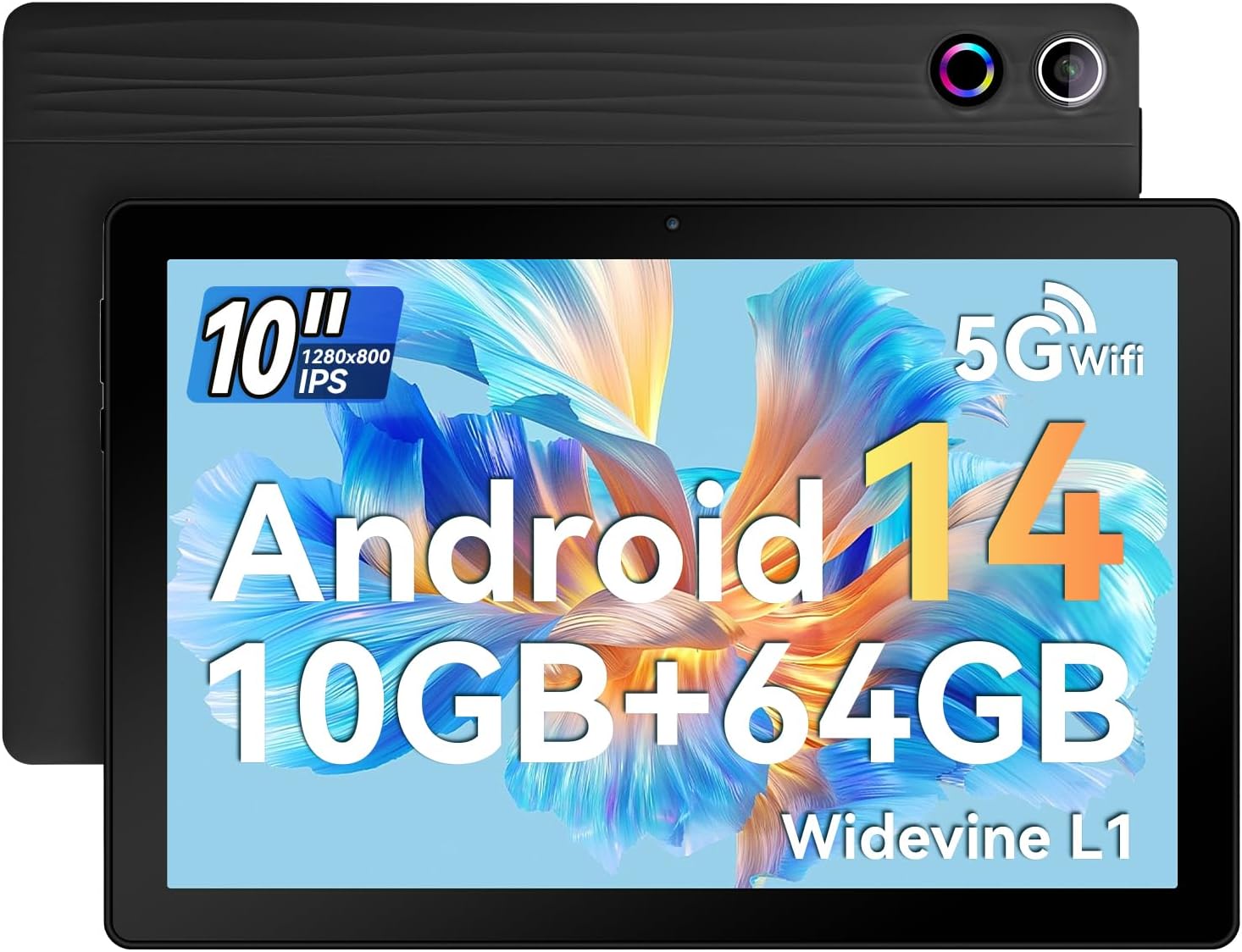 10\" Android 14 Tablet, 8GB RAM 64GB ROM,1TB TF Card Expand, 1280 * 800 Full HD, Octa-Core Processor, 8MP & 5MP Dual Camera, Ainmel