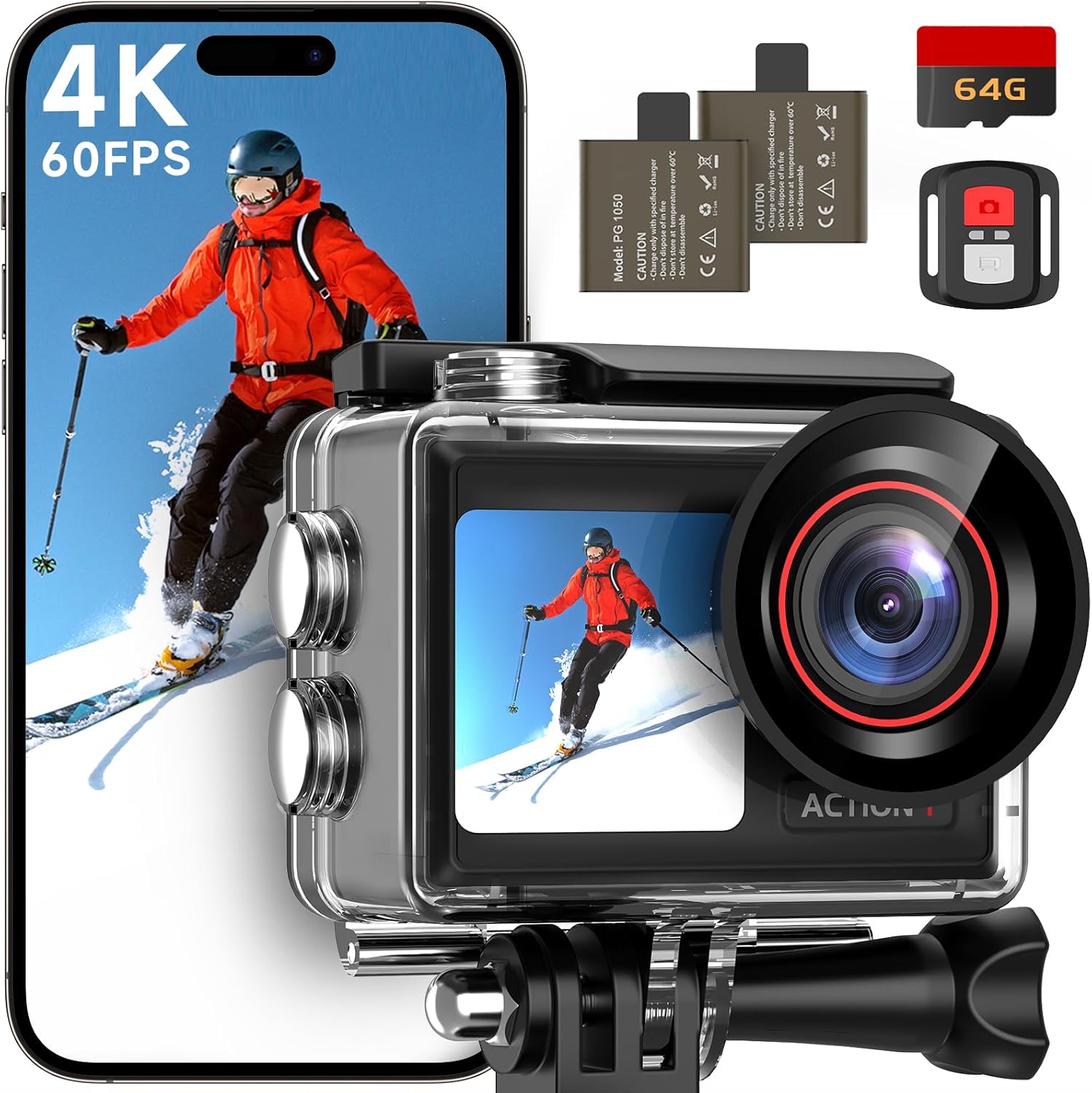 SYNDESMOS Action Underwater Camera 4K 60FPS EIS AntiShake WiFi Dual Touch Screen