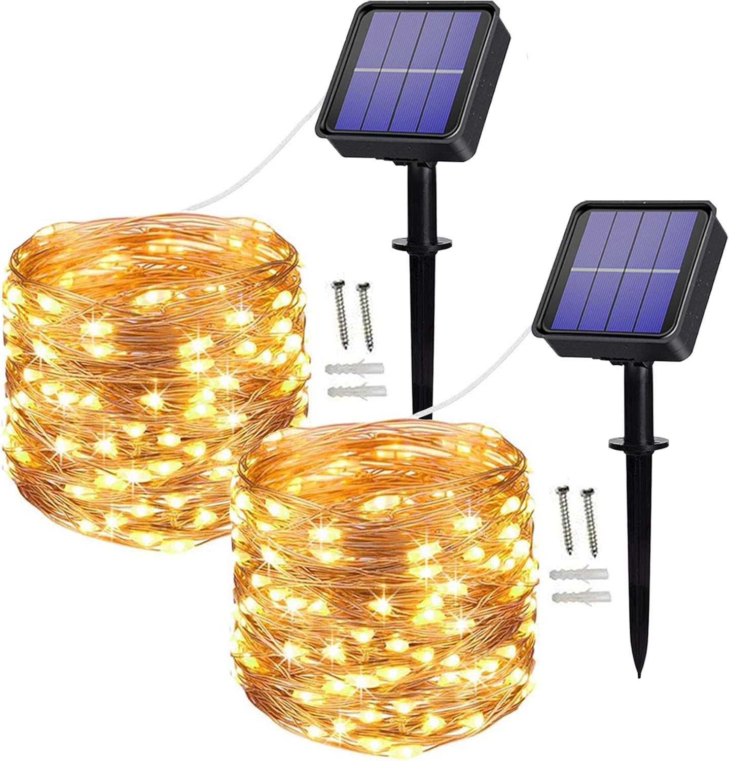 Augone [2 Pack Solar String Lights, 100 LED 10M\/32Ft 8 Modes Solar Fairy Lights