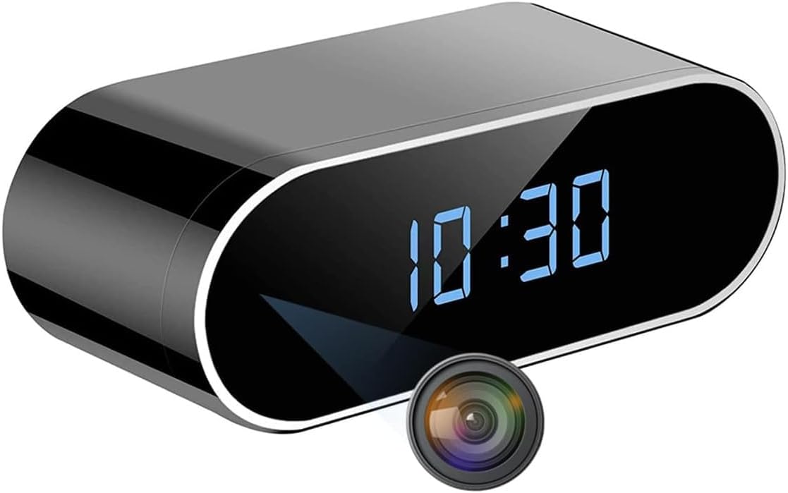 1080P  WiFi security Clock Wireless Mini Home Security with APP 140 Wide Angle Night Vision Motion Detection, Black