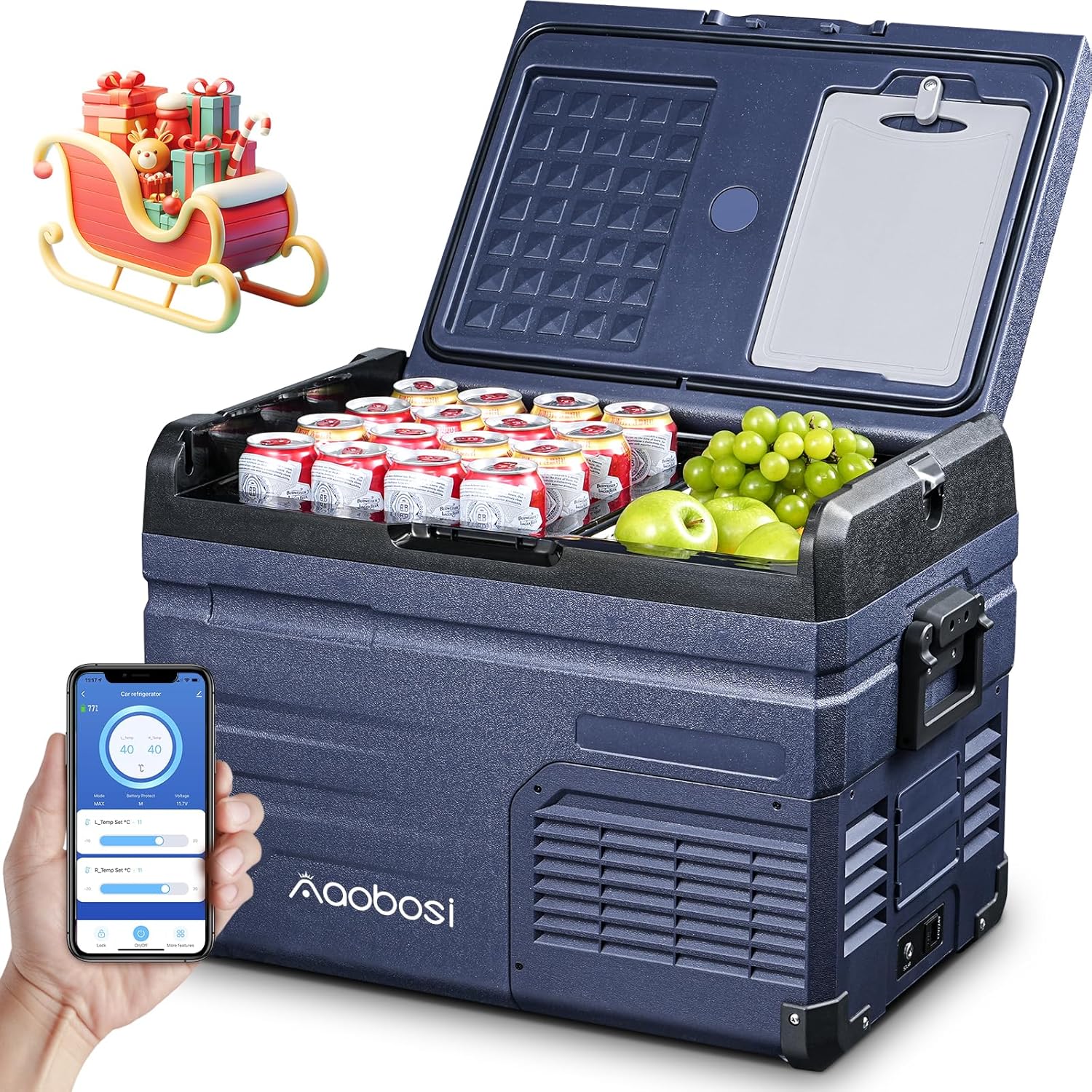 AAOBOSI Compressor Camping Fridge 37L, Car Fridge Dual Zone with 12\/24V DC and 100-240V AC, -20\u00b0C to 20\u00b0C Portable Freezer for Car, Campervan, Lorry, Truck, Boat [Energy Class F]