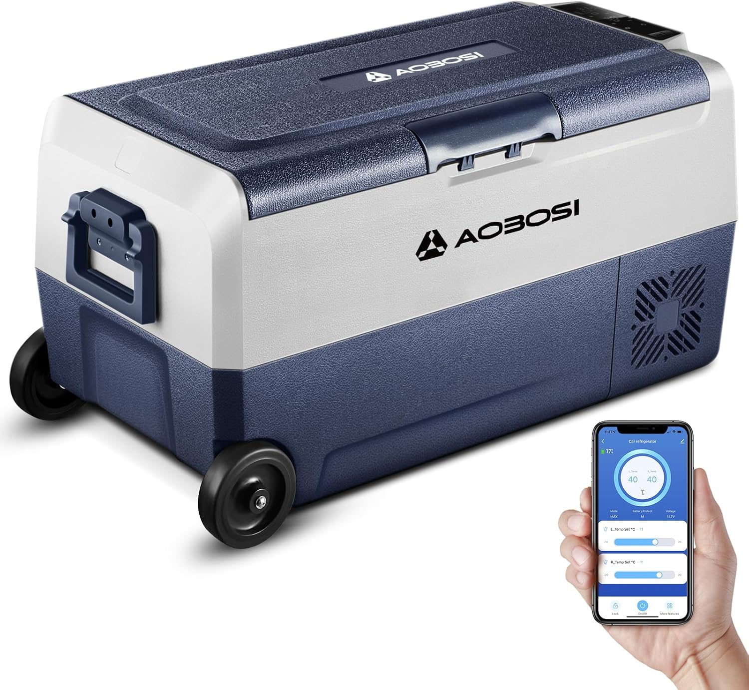 AAOBOSI T36 36L Car Fridge Freezer Dual Zone, Car Refrigerator 3 Way, Camping Freezer -20\u00b0C-20\u00b0C, with Wireless Connection, Compressor Fridge 12\/24V DC and 100-240V AC for Campervan,Travel,RV,Camping,Boat