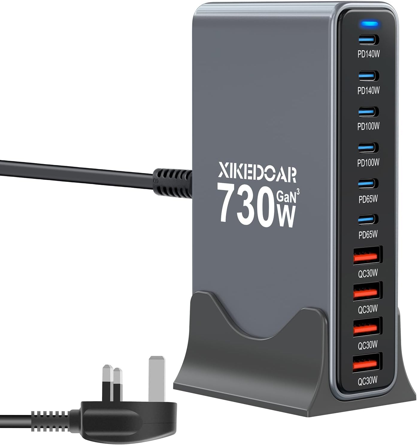 730W USB Charger, 10 Port GaN Charging Station 140W Laptop Chager Power Adapter Compatible with MacBook Pro, Air, Dell, iPad, USB C Charger Block for iPhone 16,15,14,13,12, Samsung Galaxy S24,S23