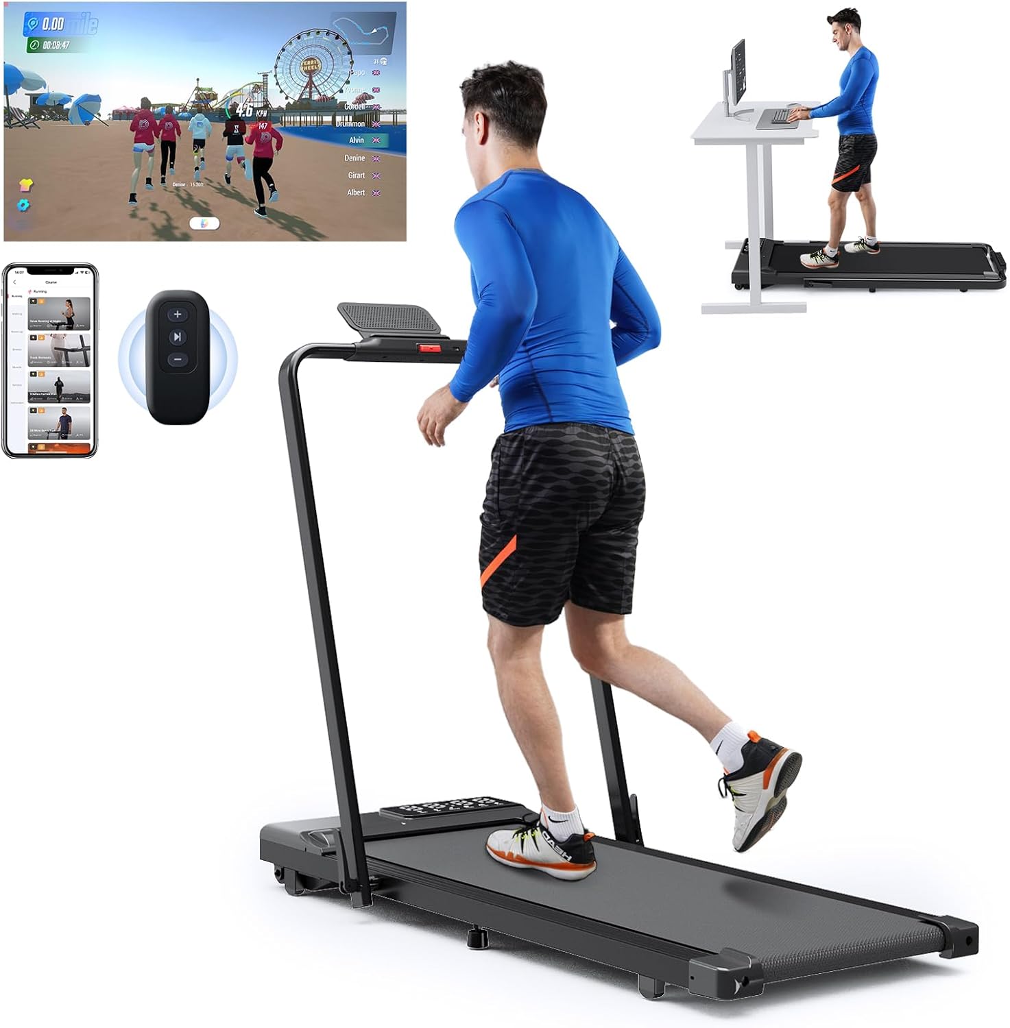 Foldable Treadmill, App, Home or Office Use, 145kg Generous Max User Weight, Raceable Walking Pad Treadmill with LED Display Max, Lacuffy