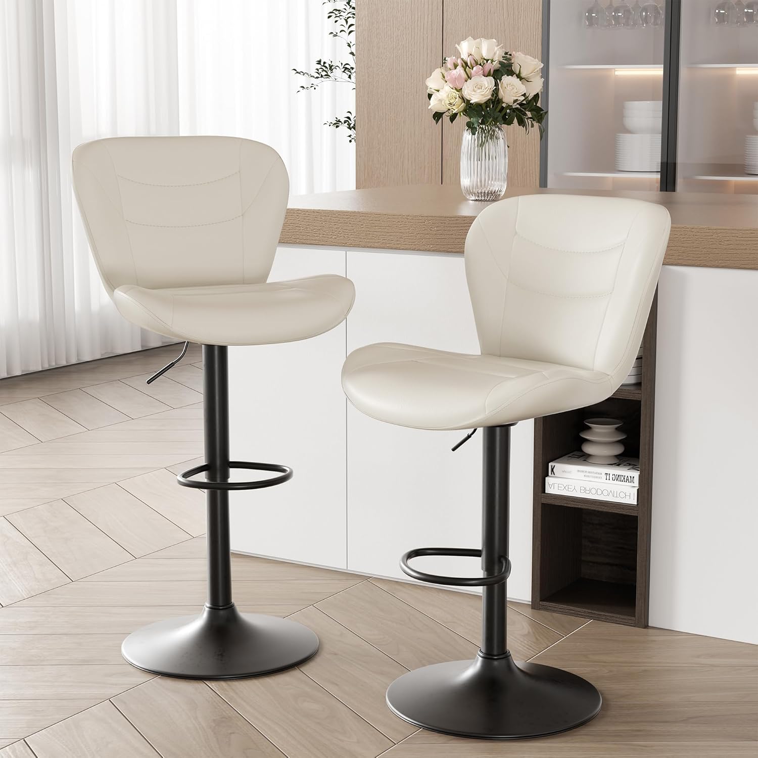 Adjustable Swivel Bar stools, set of 2 with Backs (white, 2 PCS), YUUIJOAA