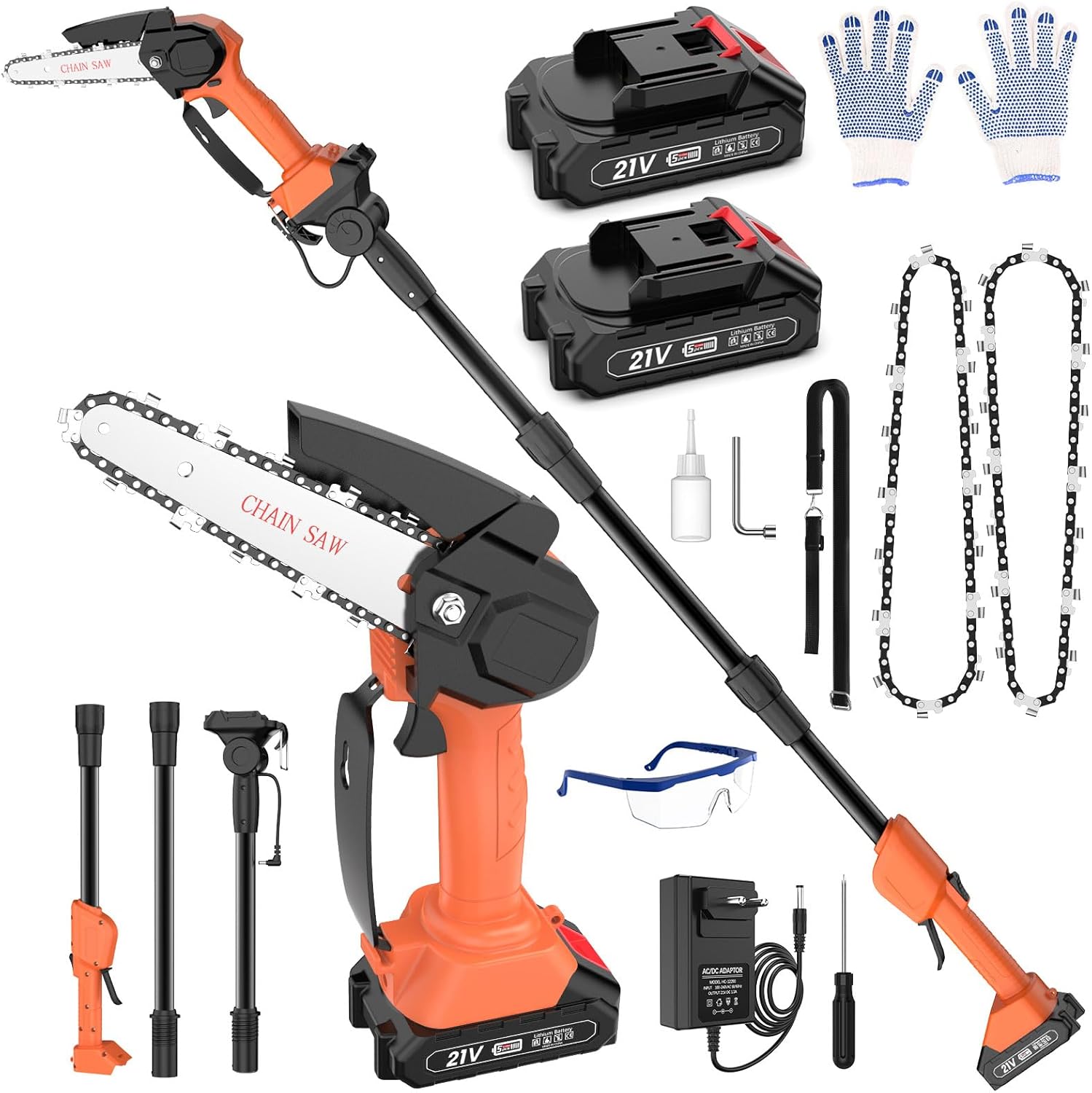 2in1 Cordless Chainsaw Pole Saw, High Branch Saw & Handheld 6\" Chainsaw, Rechargeable, 90\u00b0Adjustable Head, Sukumo