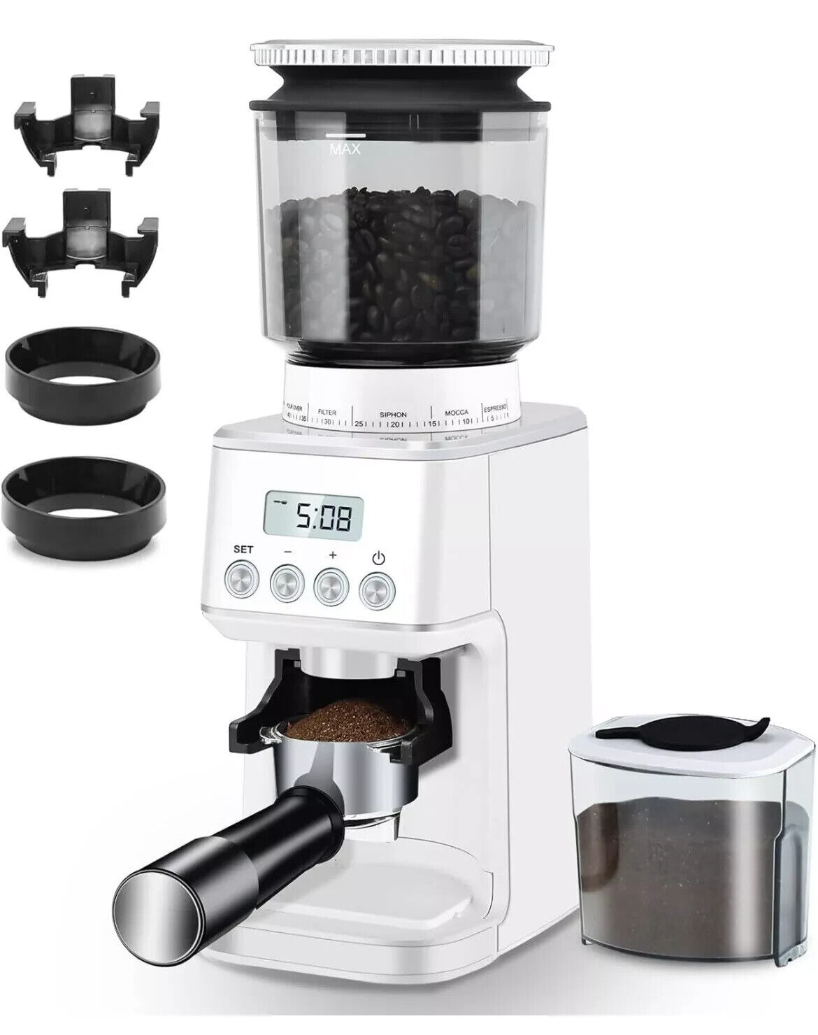 Homtone White Coffee Grinder Electric Conical Burr, Adjustable Coffee Grinder