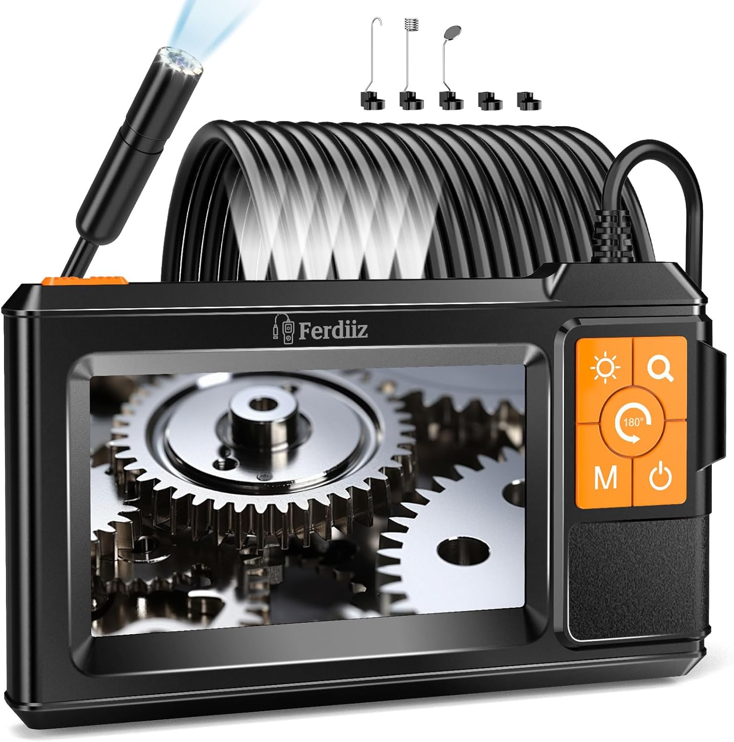 4.3\" IPS Screen Industrial Borescope, Ferdiiz Endoscope Inspection Camera with Illuminator, 1080P HD Snake Camera, IP67 Drain Endoscope, 8 Adjustable LED Lights, Wall Inspection Gadgets for Men-10M