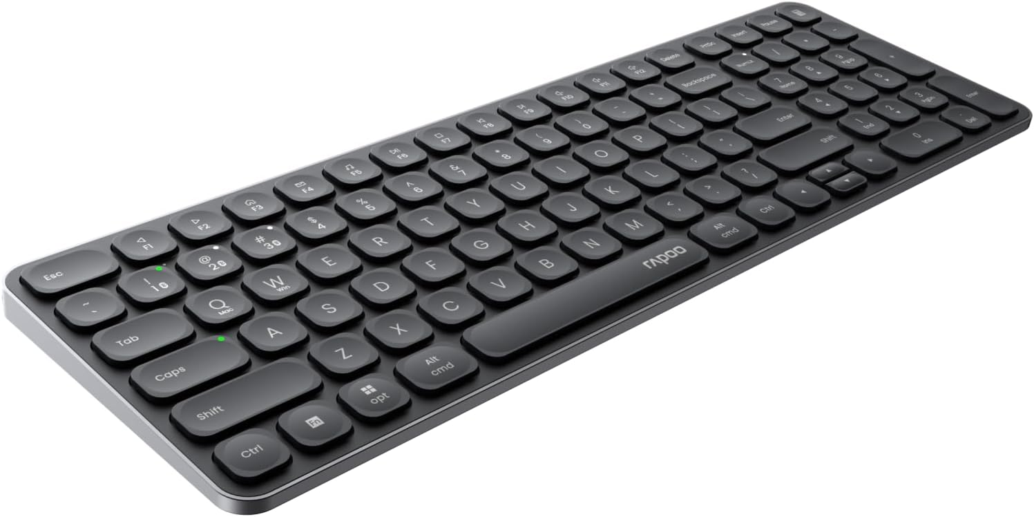 Wireless Keyboard, Rechargeable, Bluetooth, Multi-Device, Blade-Series 99-Key Ultra-Thin, Quiet, USB-C, Rapoo E9350L