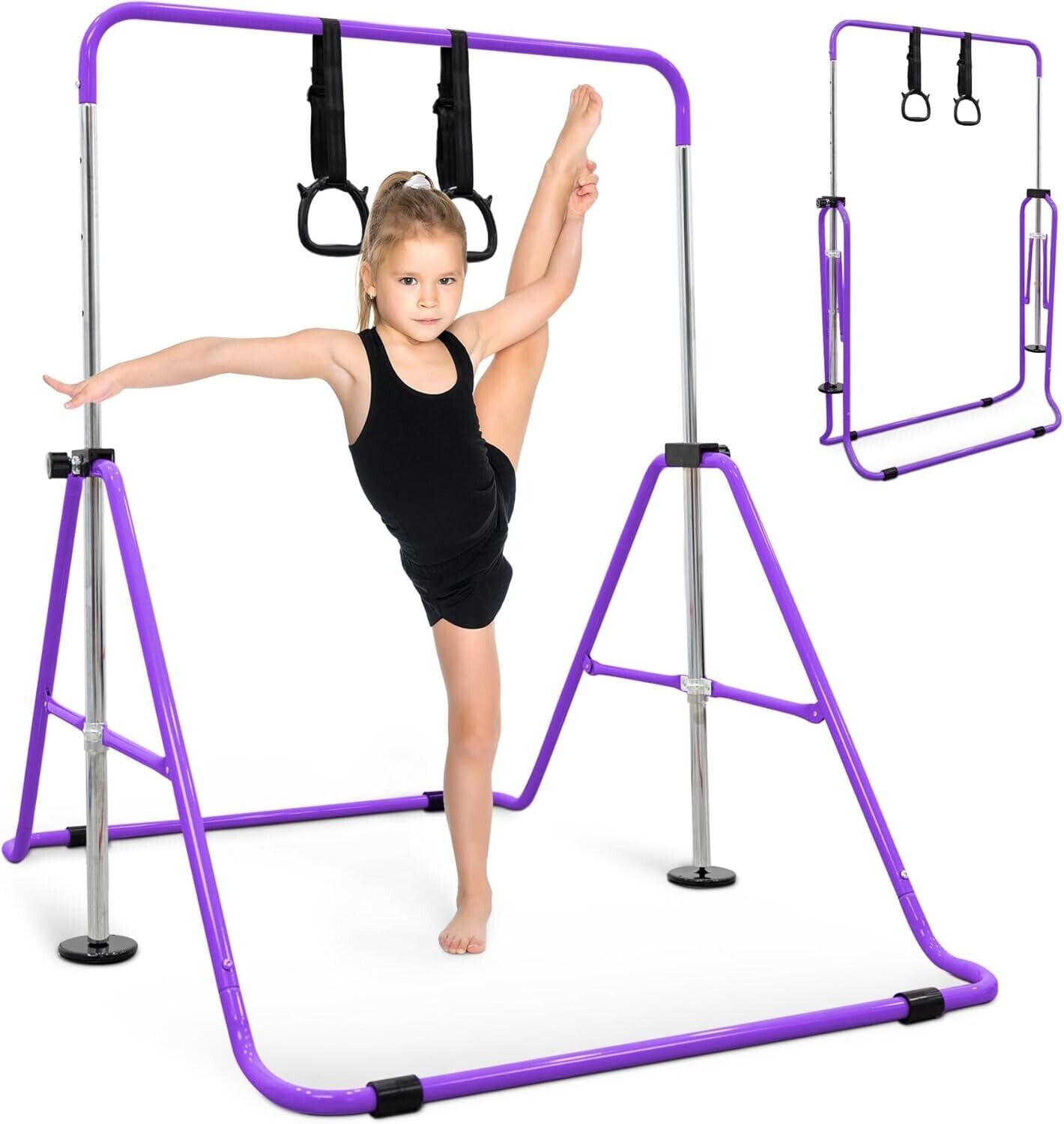 KAYMAN Foldable Gymnastics Horizontal Bar with Hand Protection Wrap, Adjustable