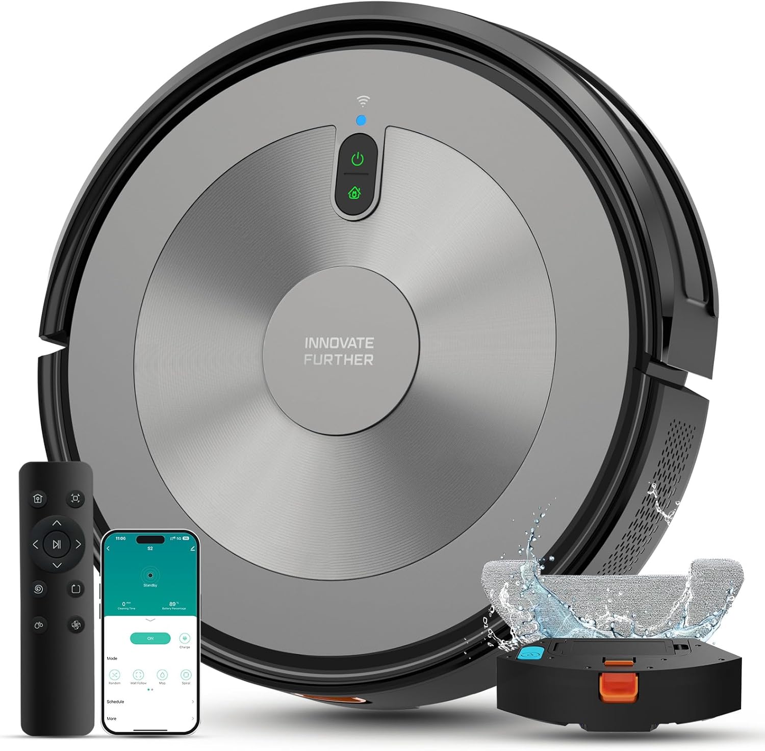 Mop Robot Vacuum Cleaner, 5000Pa Strong Suction, Gyro-Navigation, Auto Carpet Boost, 150Min Runtime, Hard Floors Carpets Pet Hairs, Deenkee S2 Max