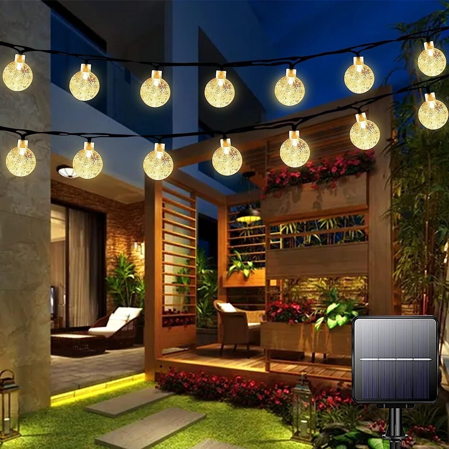 Garlocht Solar Garden Lights Outdoor Waterproof, 50LED 7M\/23Ft Solar Fairy Light