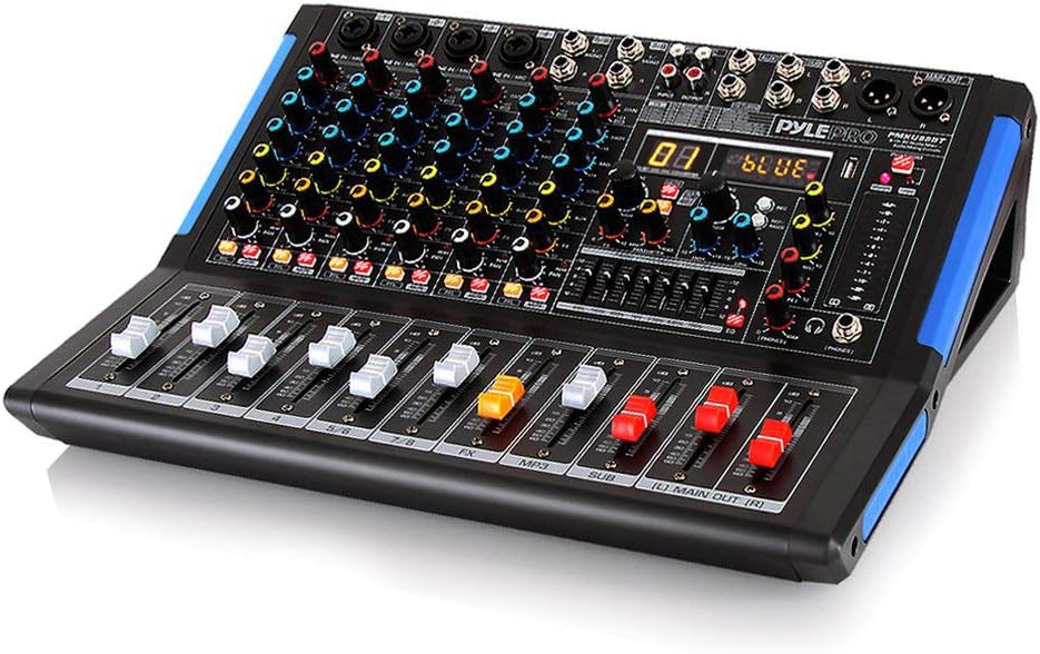 Audio Mixer Deck 8-Channel, Bluetooth DJ Mixer, XLR Sound Board, Studio Mixing Desk for Music, Streaming, 48V Phantom Power Audio Console, PMXU88BT