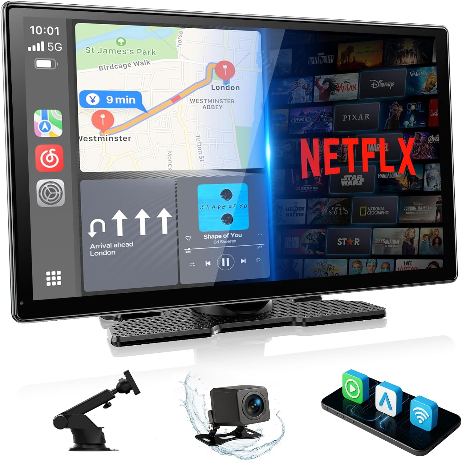 9\" Wireless CarPlay Android Auto, Car Multimedia Player with Backup Camera, Display Screen with Netflix Youtube Tiktok, Lamtto RC30 XBXDXX