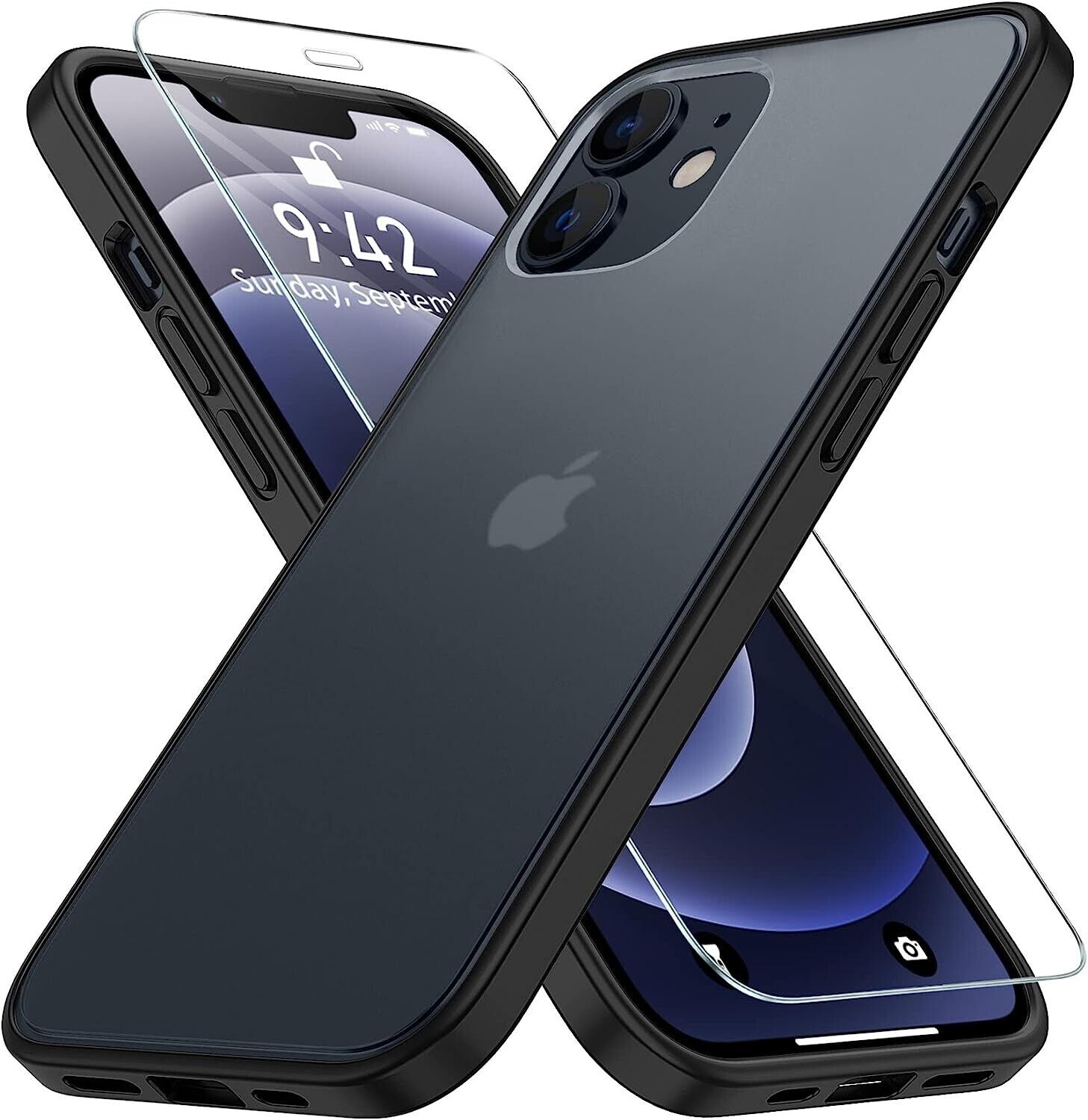 FLLAO Matte Case for iPhone 12 Case with 2 Tempered Glass Screen Protector