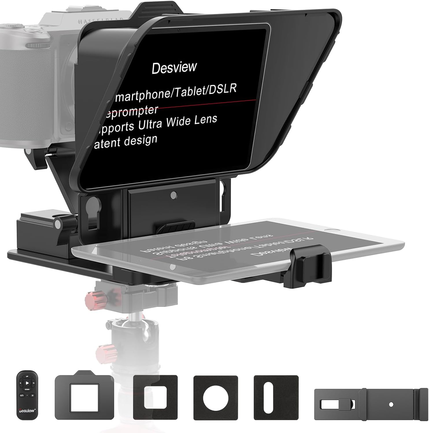 Portable Teleprompter for iPad, Tablet & Smartphone, Autocue for DSLR Mirrorless Camera, Remote Control & App, Ideal for Vlogging, Live Streaming, Online Teaching, Desview P8