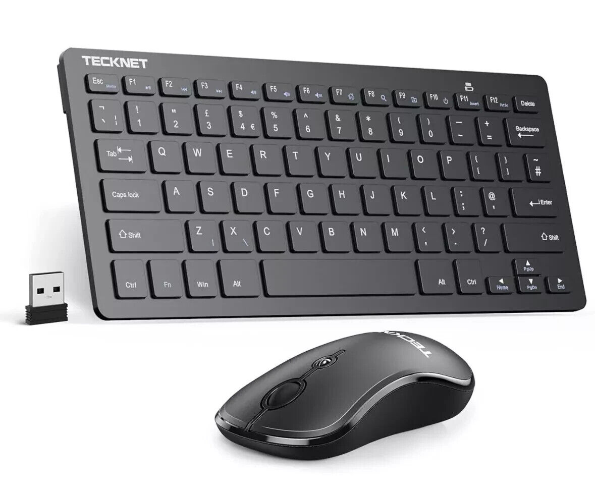TECKNET Mini Wireless Keyboard & Mouse Set, 2.4G Cordless USB TK-KM001 Black