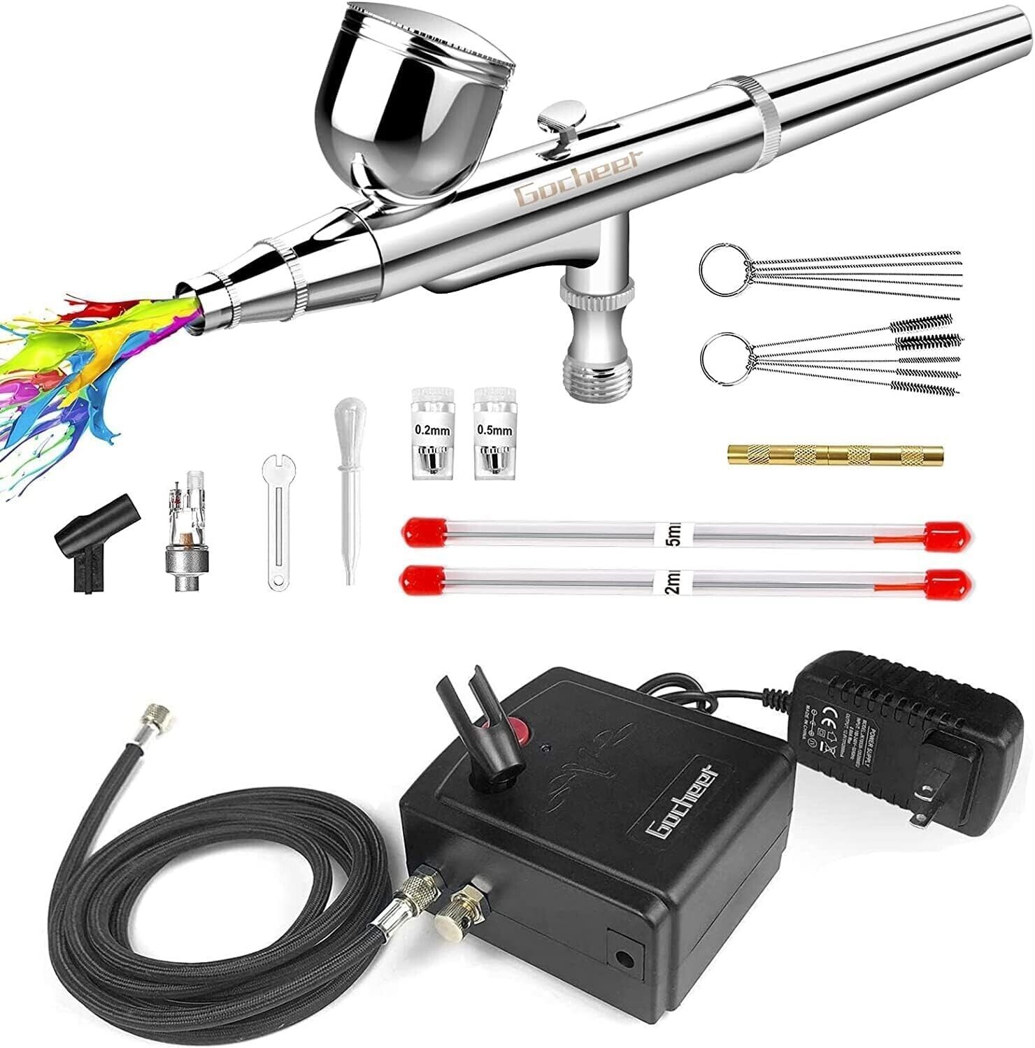 Gocheer Airbrush Kit with Air Compressor, 35 PSI High Pressure Air Brush