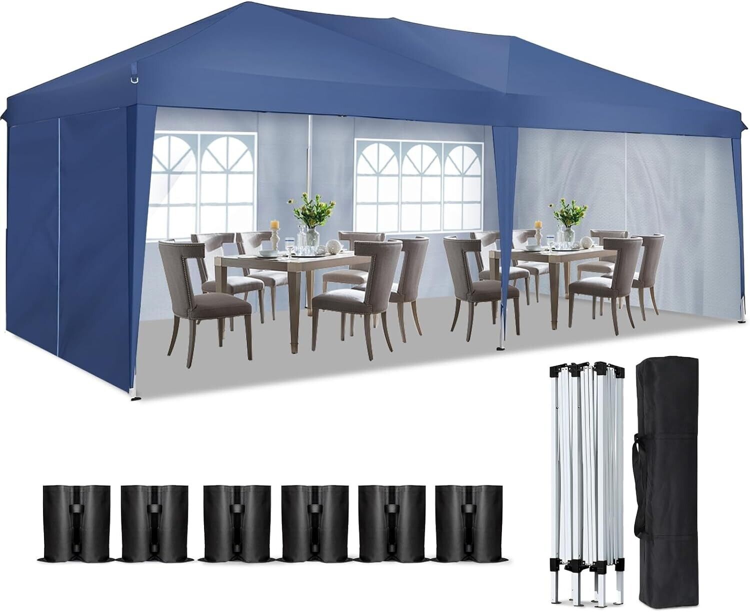 Pop Up Gazebo, 3x6m Gazebo with sides, Waterproof, UV-Resistant, Easy-Assembly