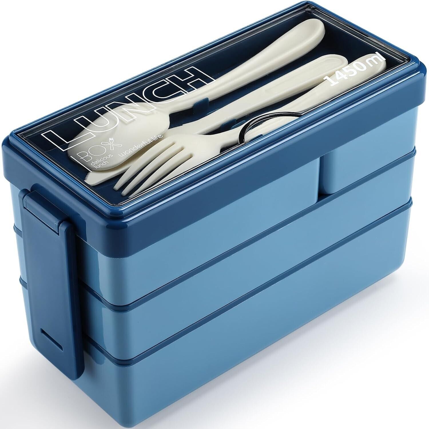 Bento Box Lunch Boxes,1450ml Bento Lunch Box for Adults Kids,Stackable 3 Layer