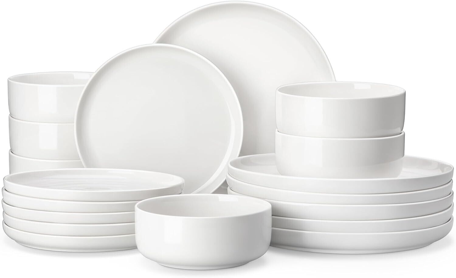 MALACASA Plates and Bowls Sets, 18 Piece Porcelain White Dinner Sets for 6