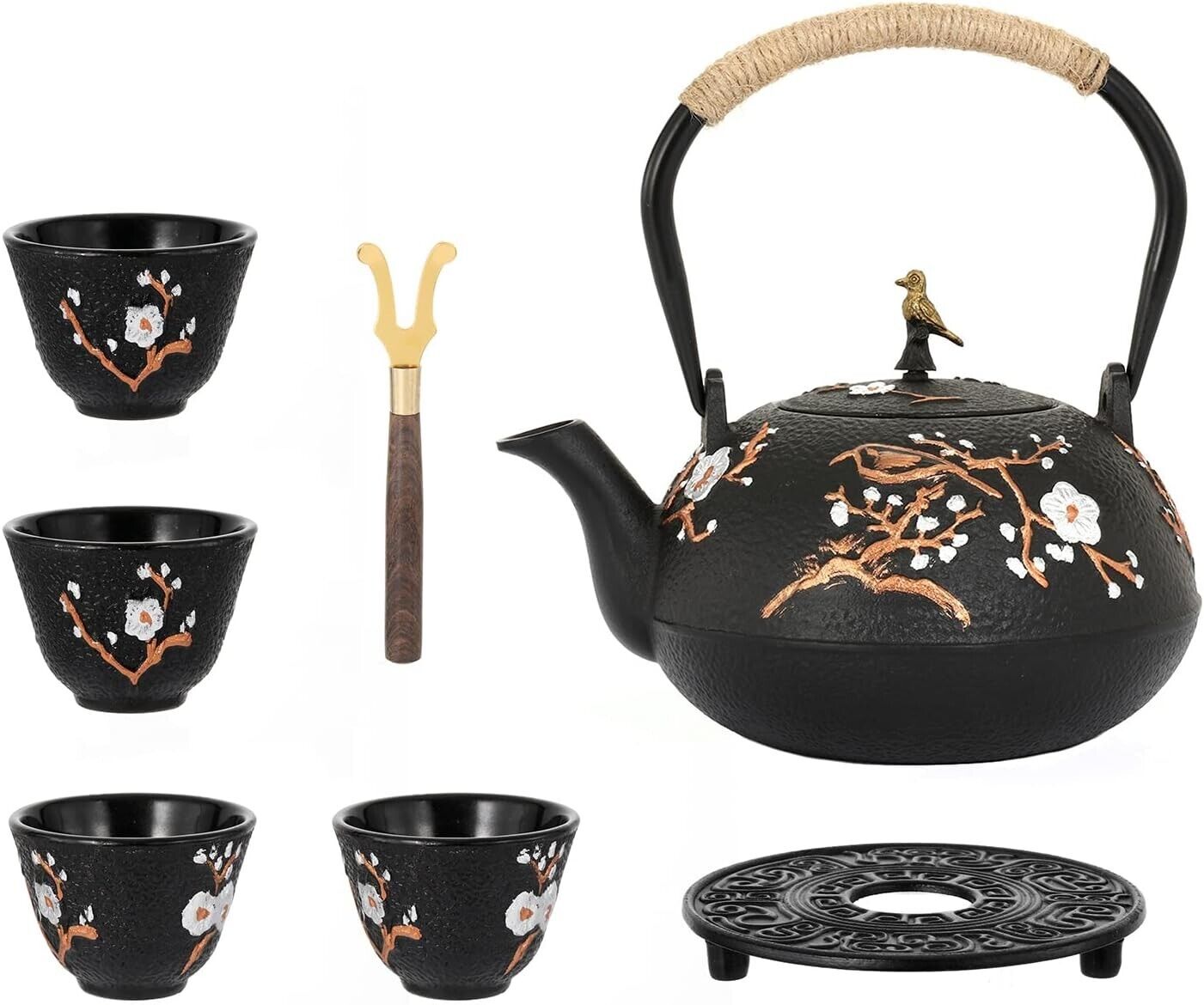 Dyna-Living Cast Iron Teapot, 1200ml Japanese Tetsubin Tea Kettle with Infuser,