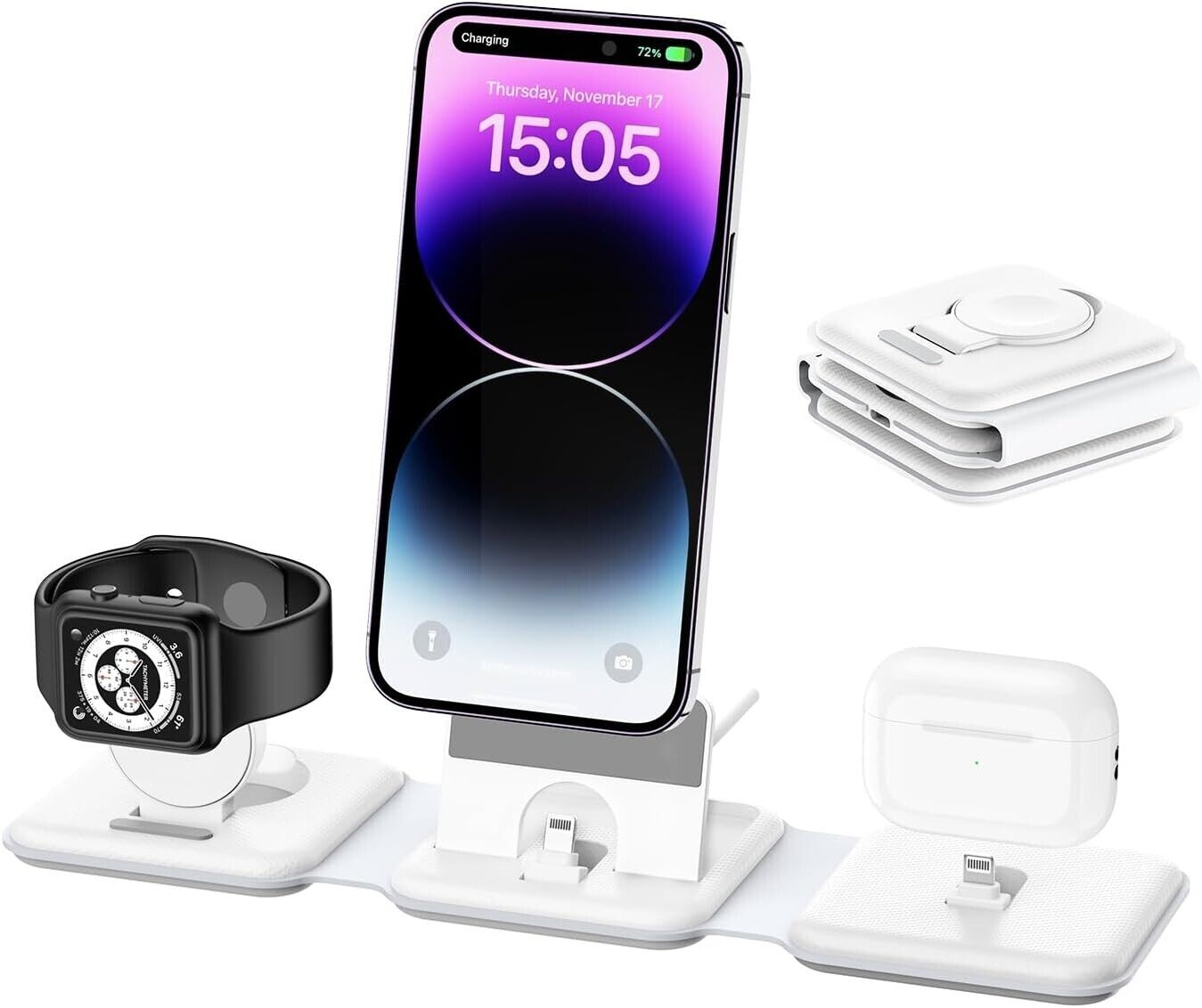 Susnwere Foldable Travel Charging Station\uff0c3-in-1 Charging Dock for iPhone 14\/13\/