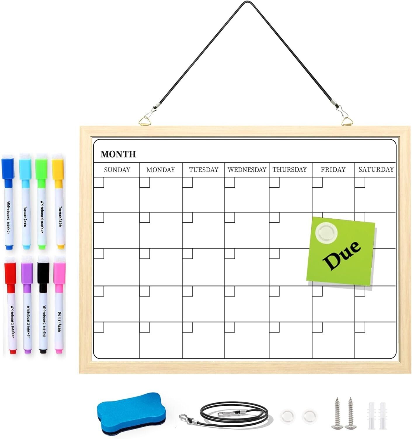 Dry Erase Wall Calendar - Monthly Calendar,Natural Wood Frame Magnetic