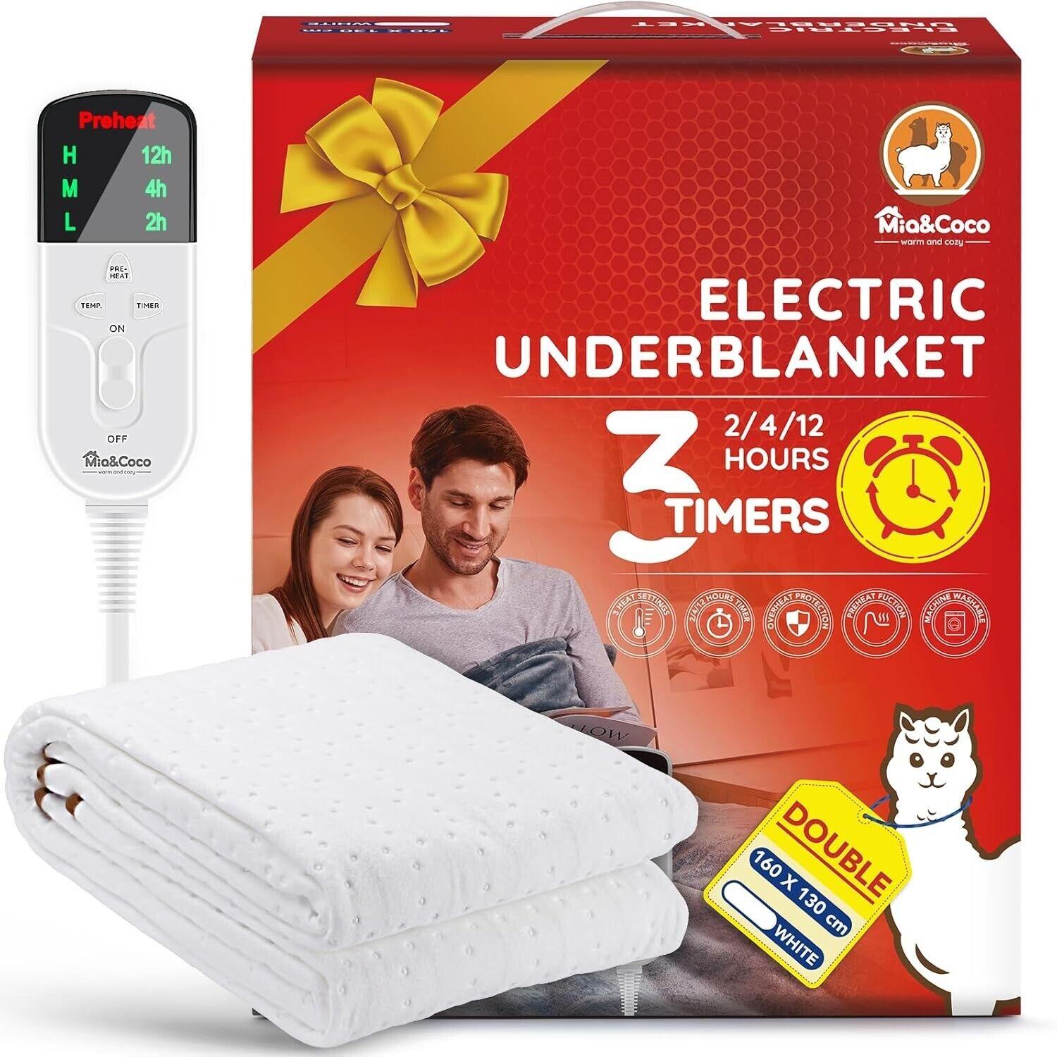 Mia&Coco Electric Heated Blanket Double, Heated Underblanket with 12hour Timers