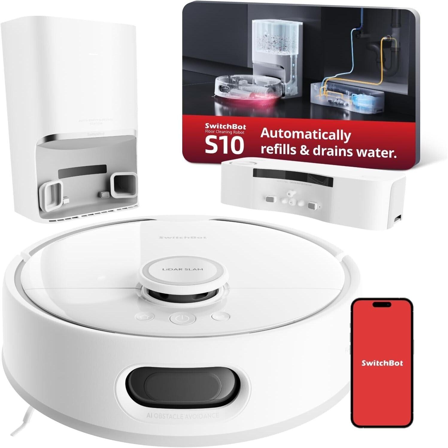 SwitchBot S10 Robot Vacuum Cleaner with Mop, Robotic Vacuum with Dual Station