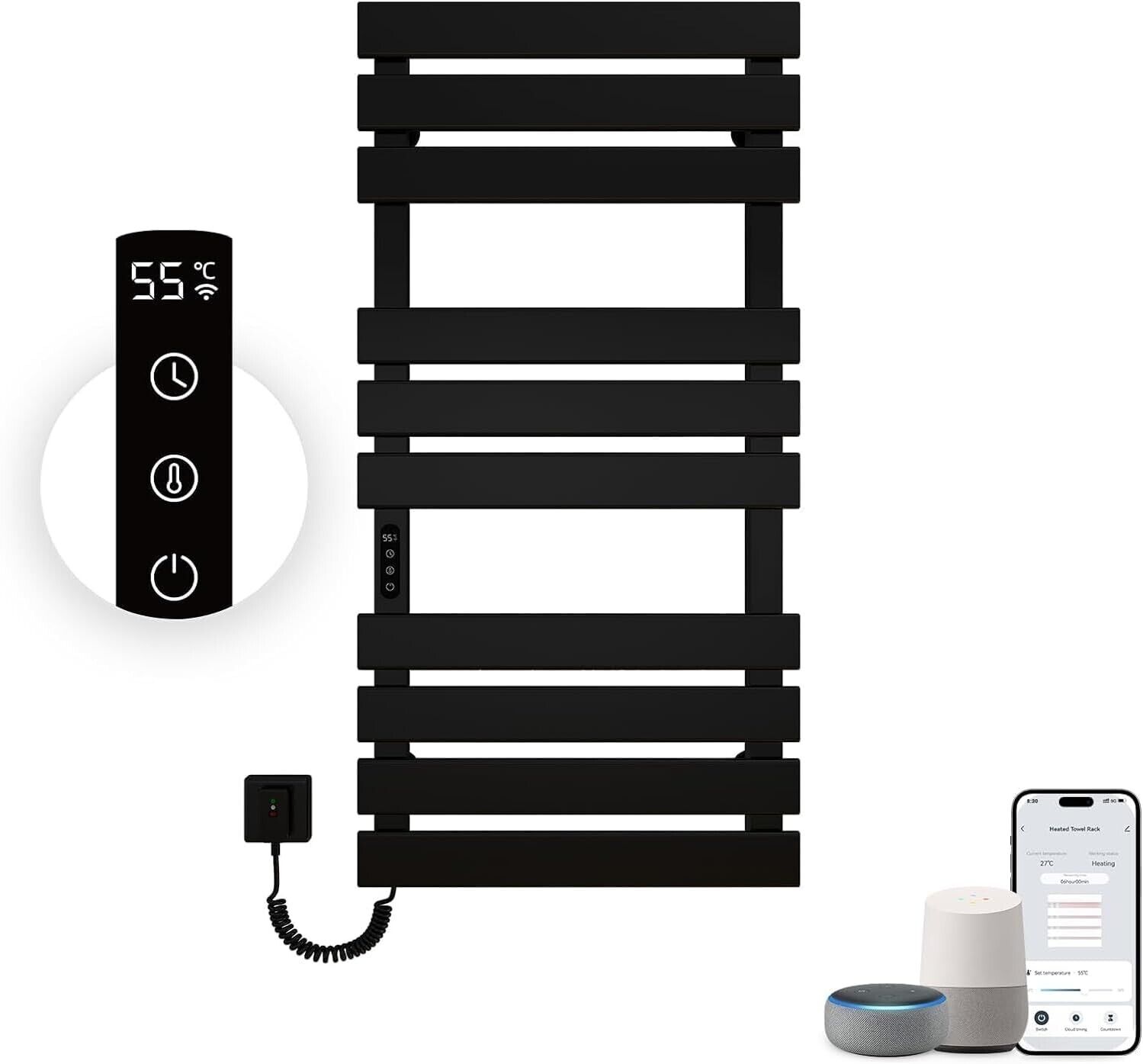 OihPaw Towel Rail Radiator,1100x550 mm WiFi Towel Warmer Rail for Bathroom,446W