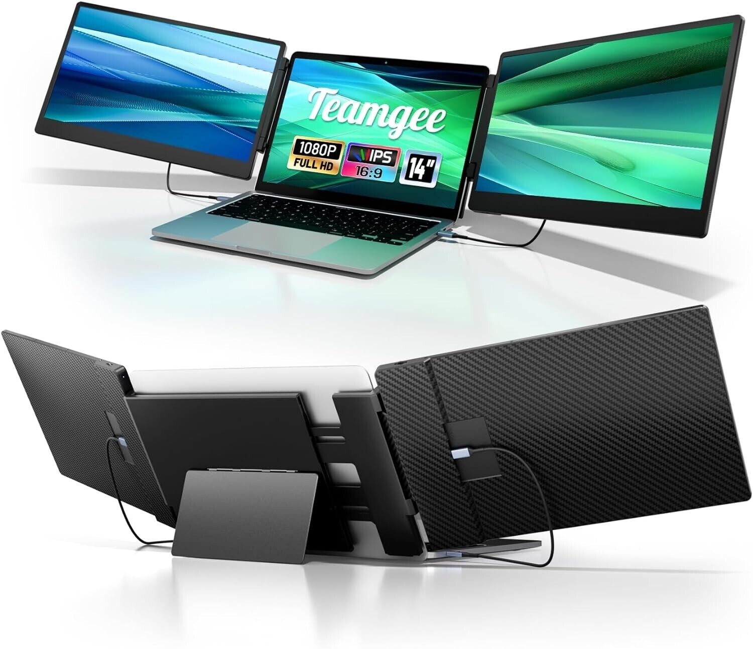 Teamgee 14\" Portable Monitor V.2024, FHD IPS Triple Dual Screen Monitor
