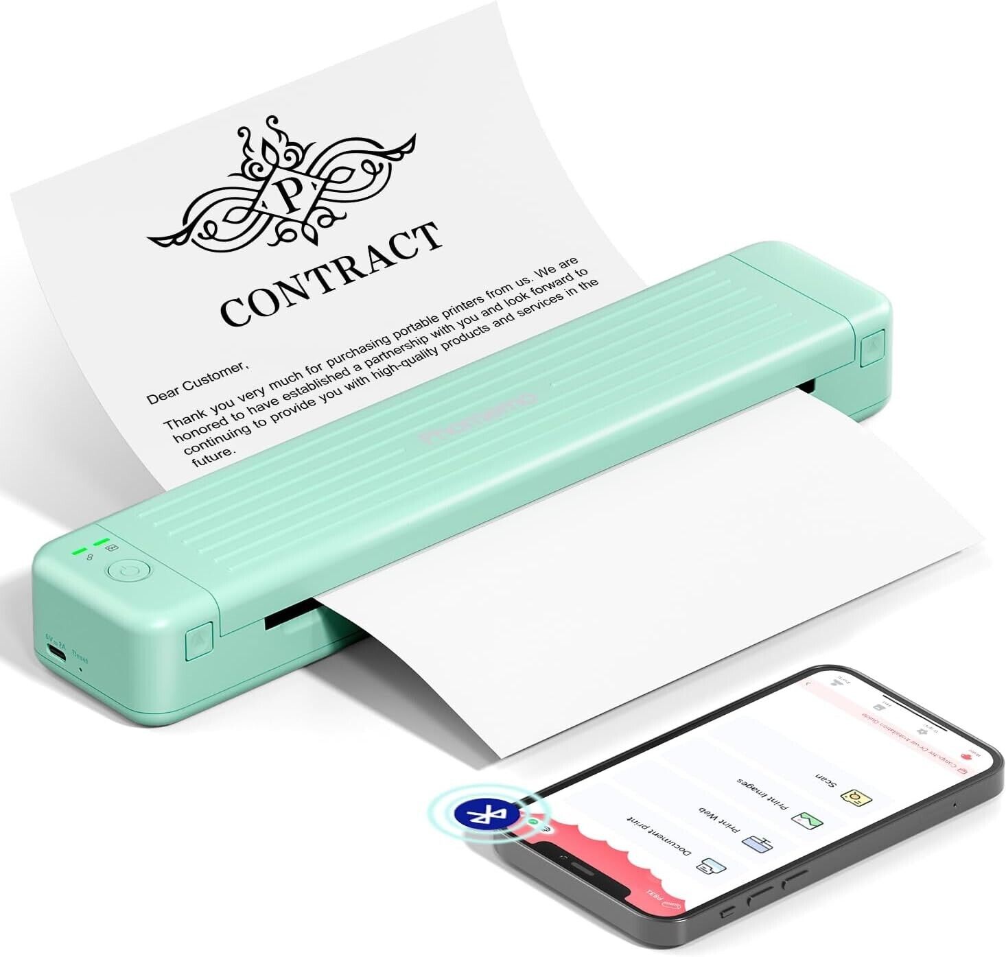 Thermal Printer, 300 DPI Portable Printer A4 Compatible with iOS