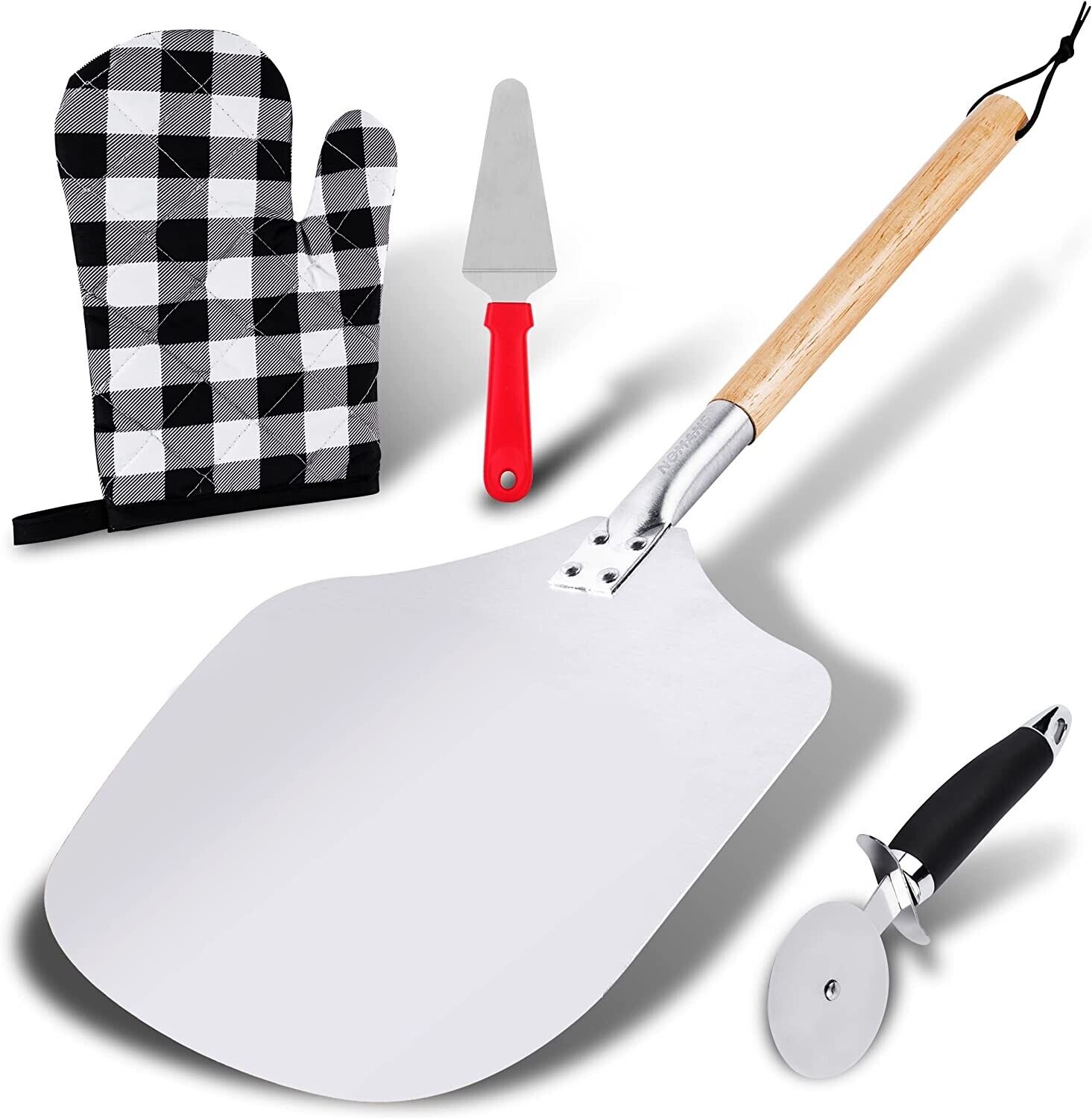 Nomans Pizza Peel, Aluminium 12 inch x 14 inch Pizza Paddle with Pizza Cutter