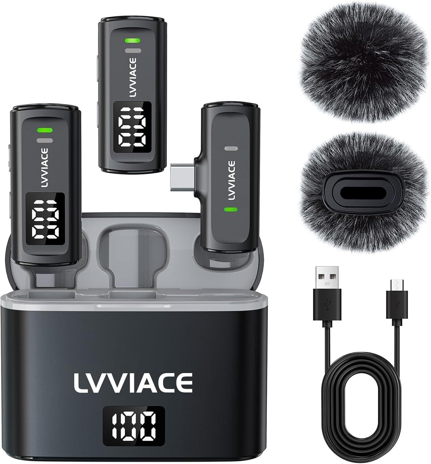 LVVIACE Wireless Lavalier Microphone for Phones with USB Type C ports, 40 Hours