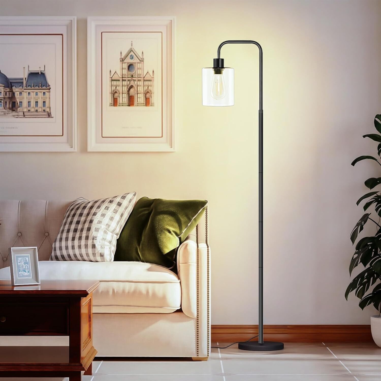 TONGLIN Floor Lamps for Living Room with Glass lampshade, IndustriaL LED Bulbs