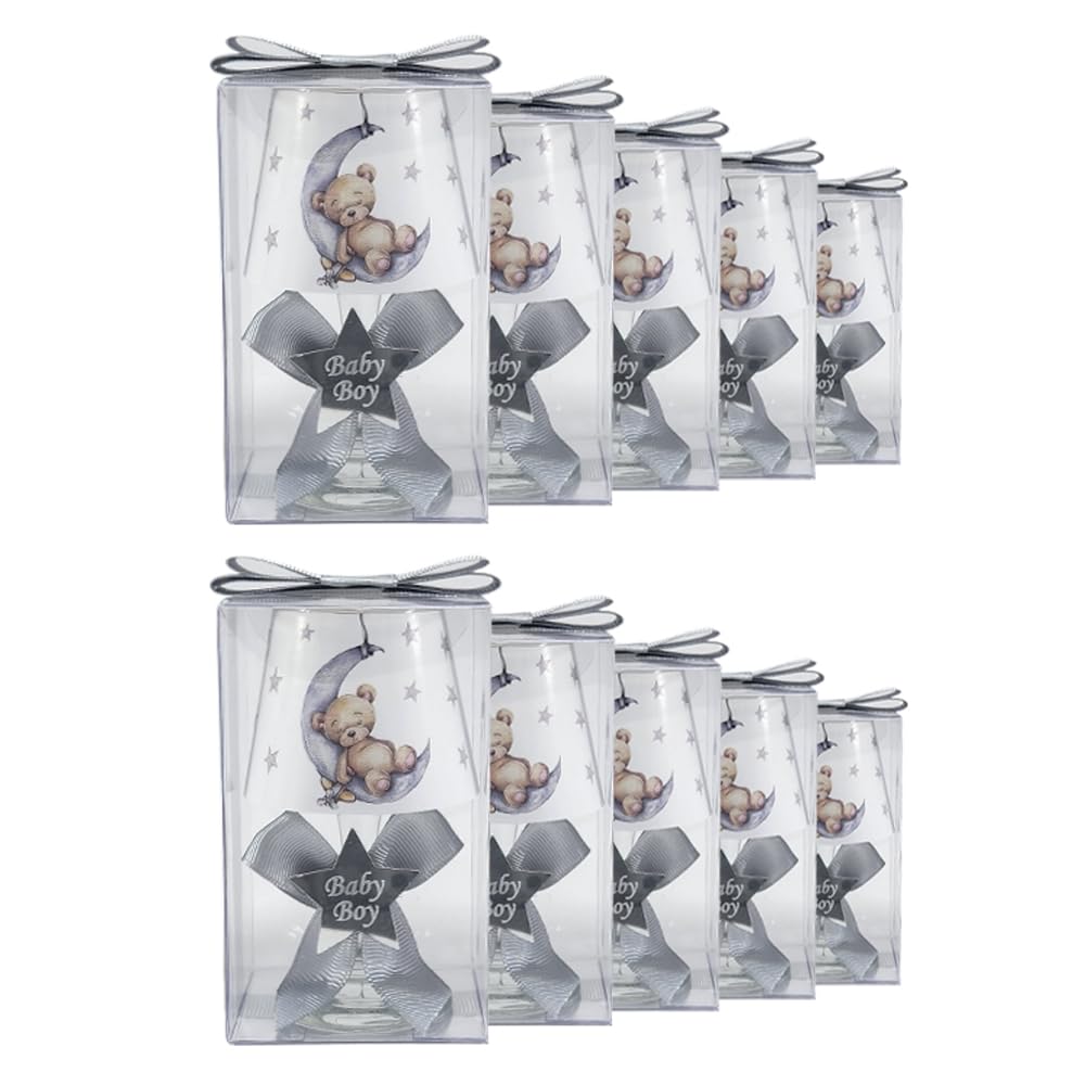 Baby Shower Boy Candle Scented Wax Gift Blue Grey Teddy Bear Print, Baby Boy