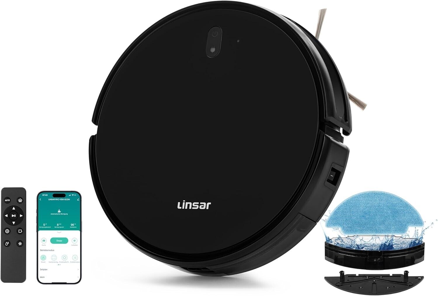 Linsar Robot Vacuum with mop -2000 Pa, 120 min running time, WLAN - robot hoover